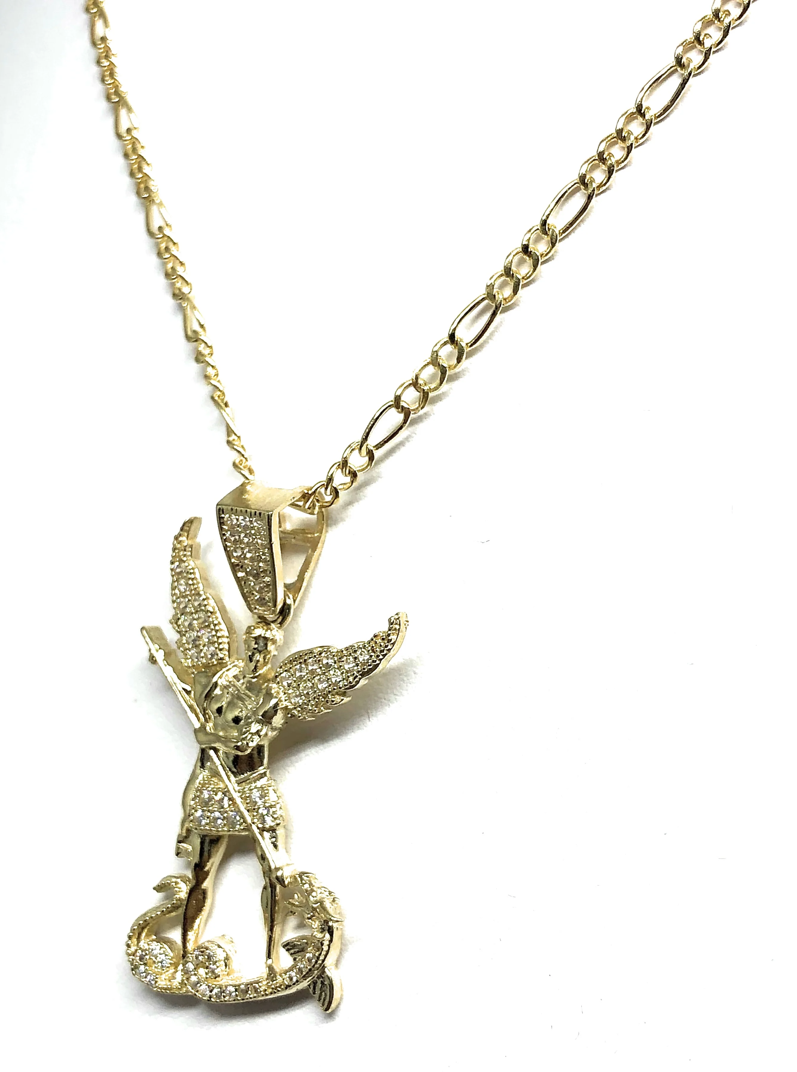 10k Solid Gold Yellow St. Michael Archangel CZ Pendant Necklace (7g) - Image 7