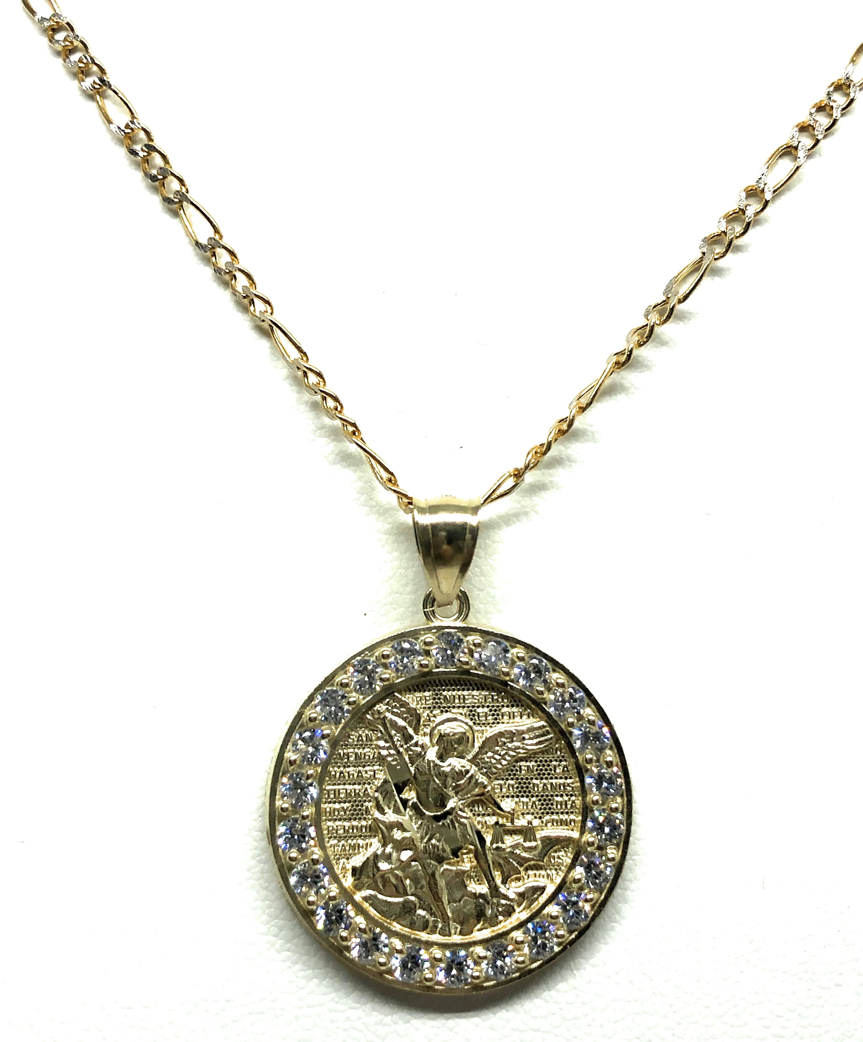 10k Solid Gold Yellow St. Michael Archangel CZ Pendant Necklace - Image 4