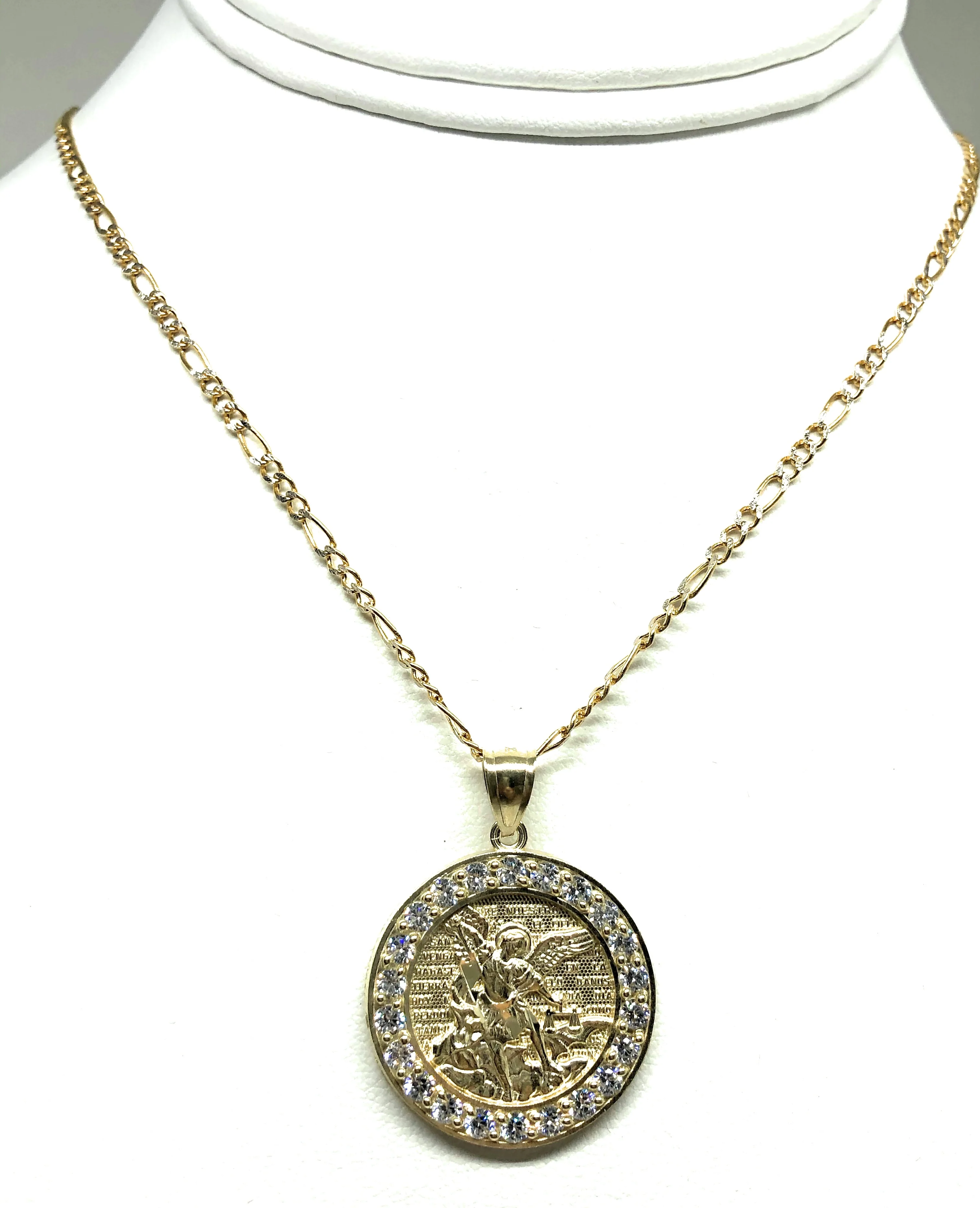 10k Solid Gold Yellow St. Michael Archangel CZ Pendant Necklace - Image 5