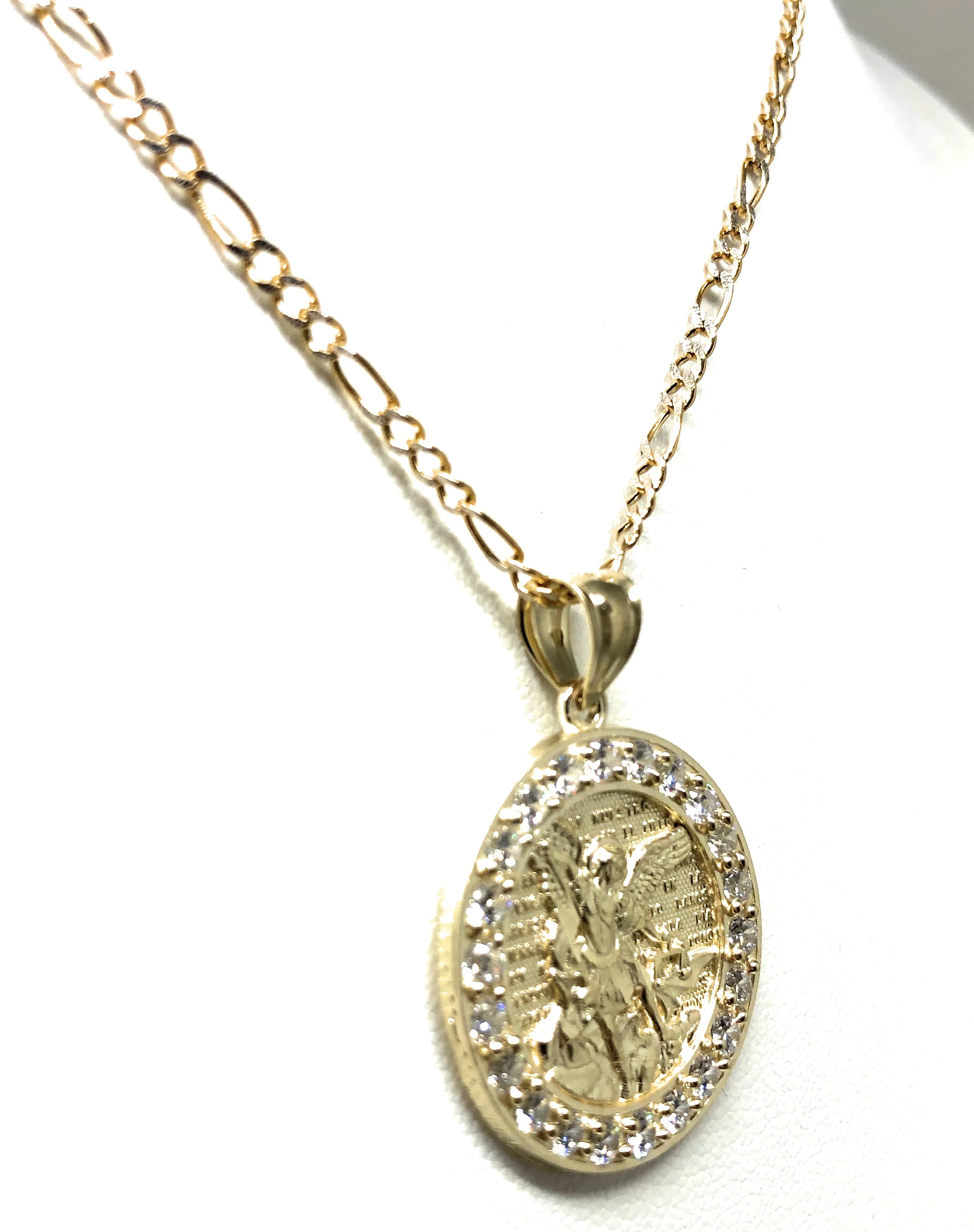 10k Solid Gold Yellow St. Michael Archangel CZ Pendant Necklace - Image 6