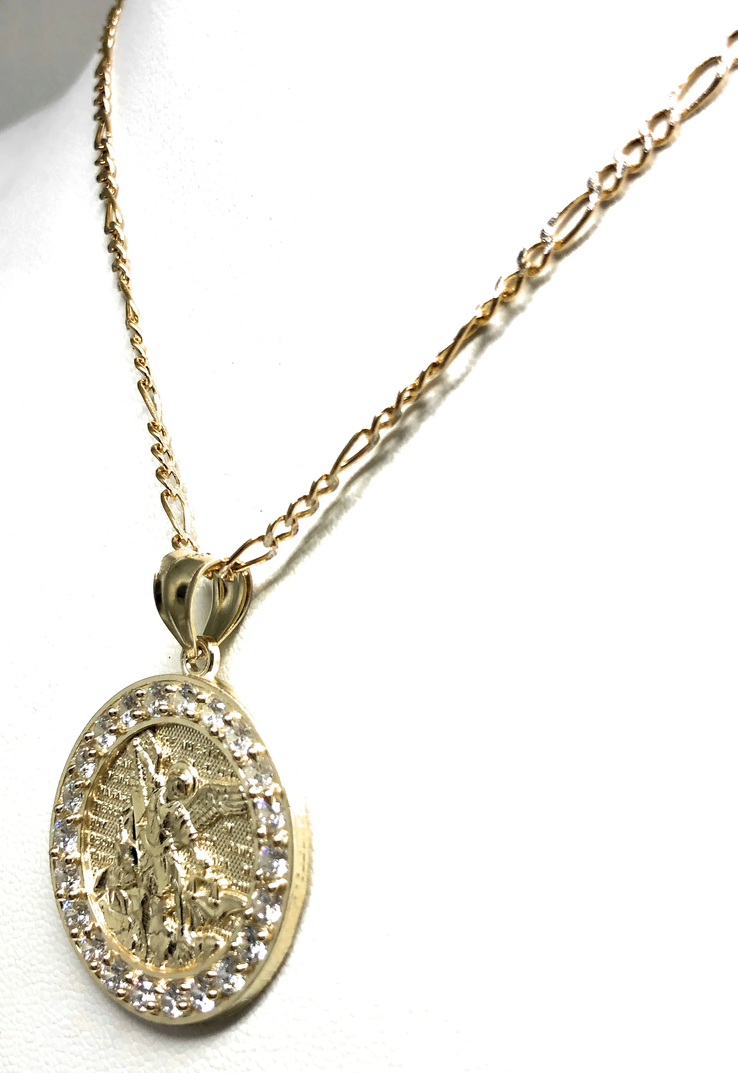 10k Solid Gold Yellow St. Michael Archangel CZ Pendant Necklace - Image 7
