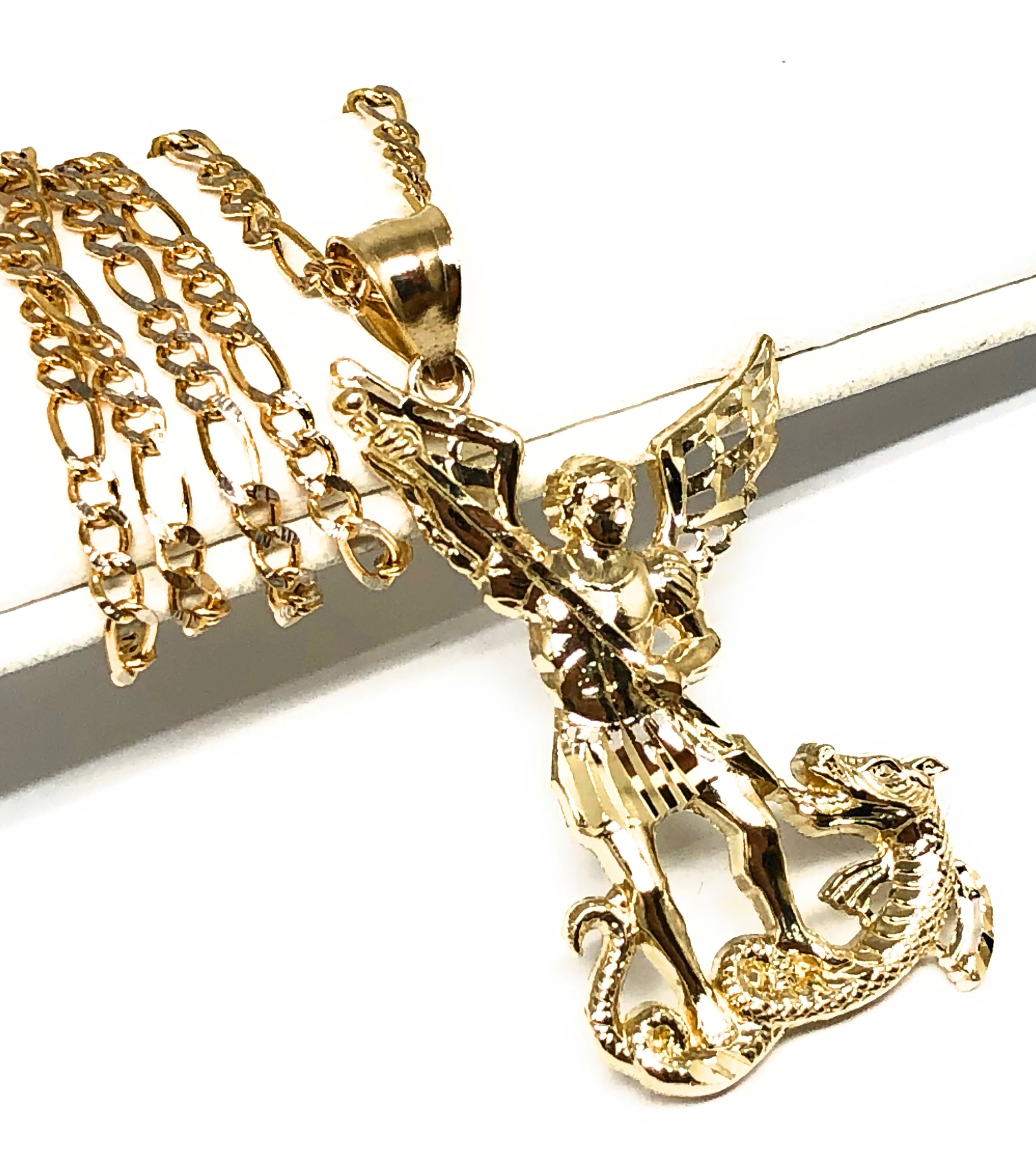 10k Solid Gold Yellow St. Michael Archangel Pendant Necklace - Image 3