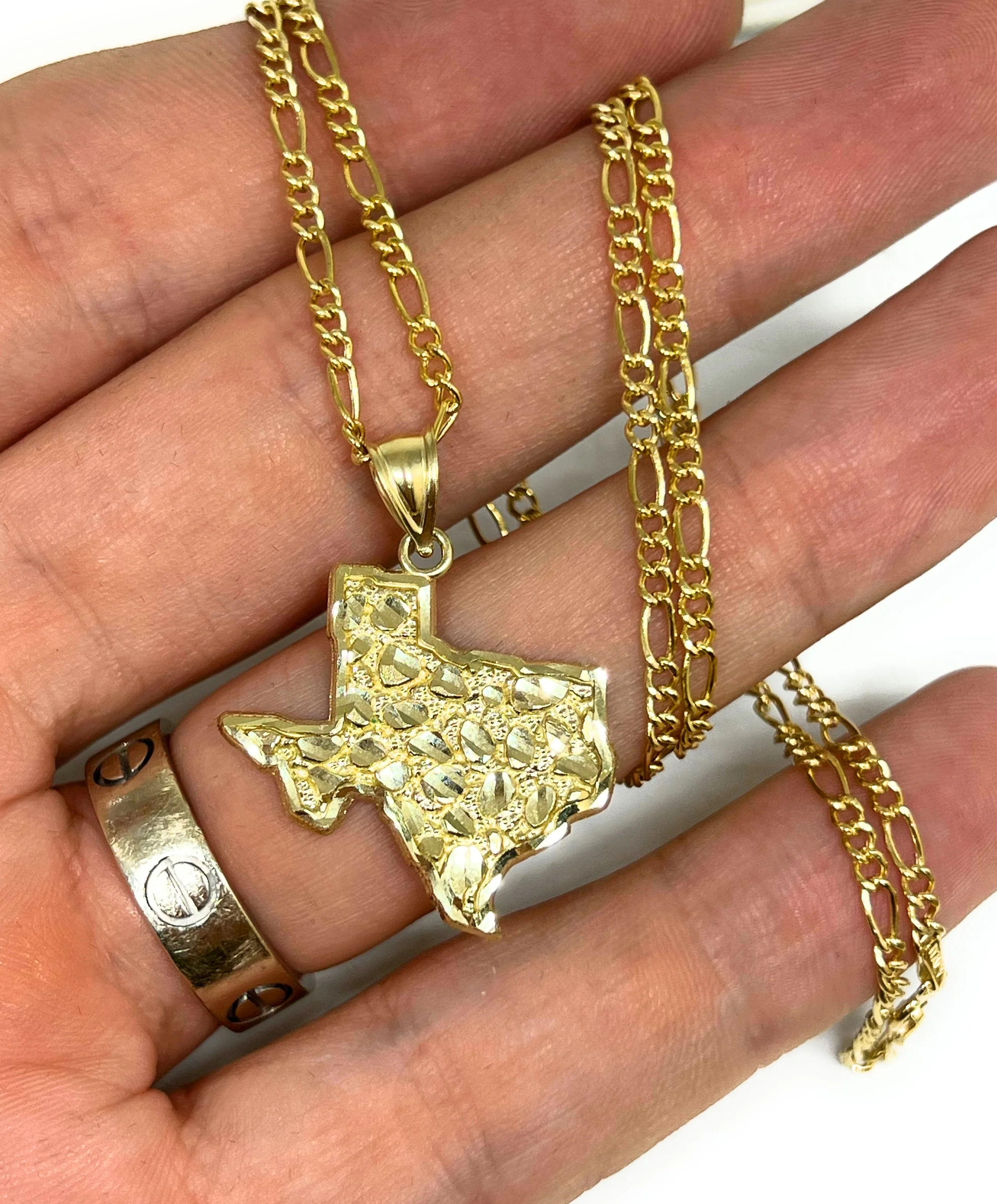 10k Solid Gold Yellow TEXAS NUGGET Pendant Necklace - Image 2