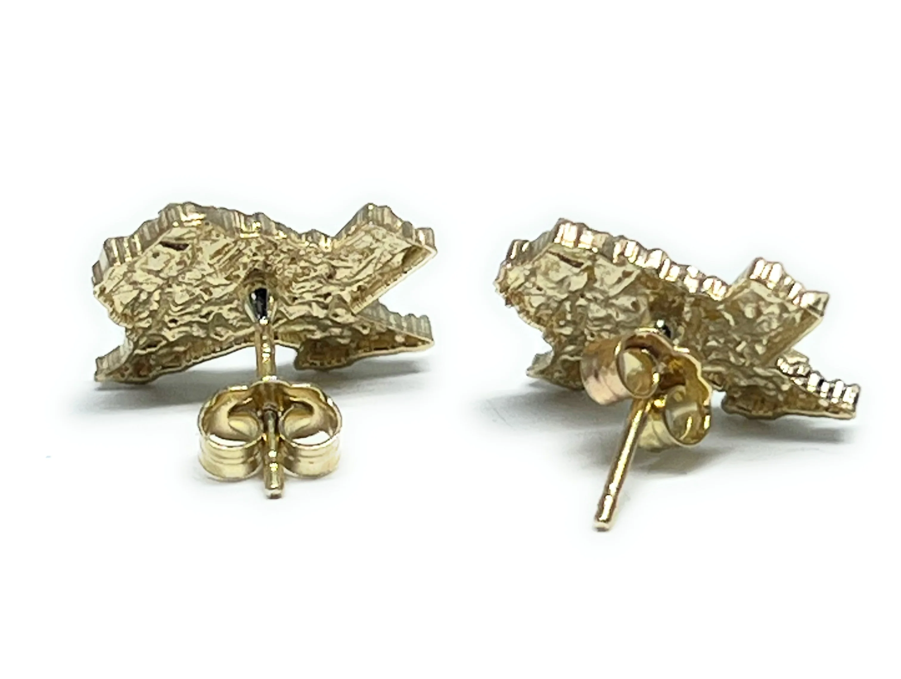 10k Solid Gold Yellow TEXAS Nugget Stud Earrings - Image 3