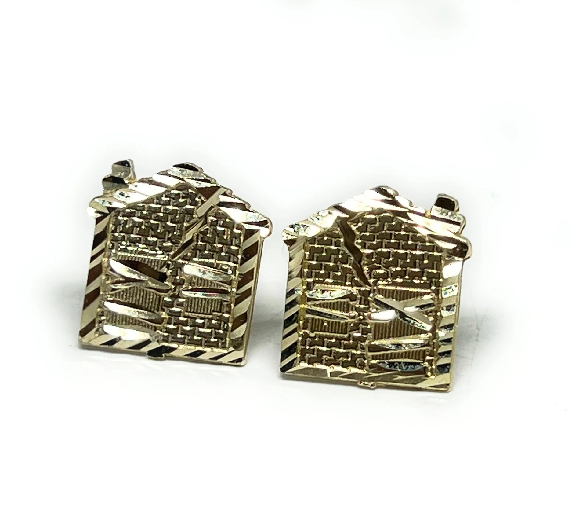 10k Solid Gold Yellow Trap House Mini Dainty Earrings