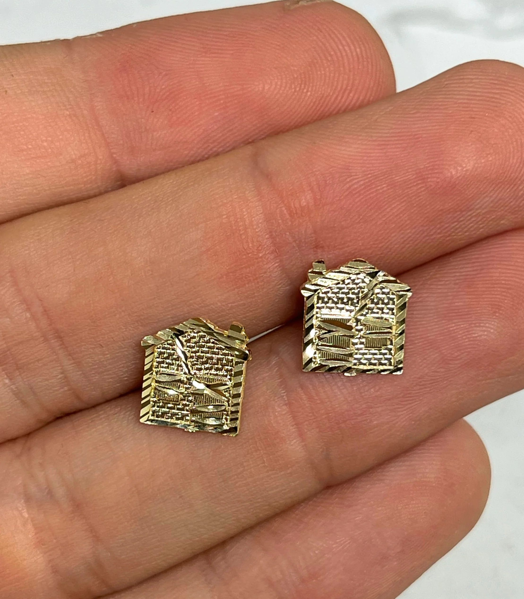 10k Solid Gold Yellow Trap House Mini Dainty Earrings - Image 2