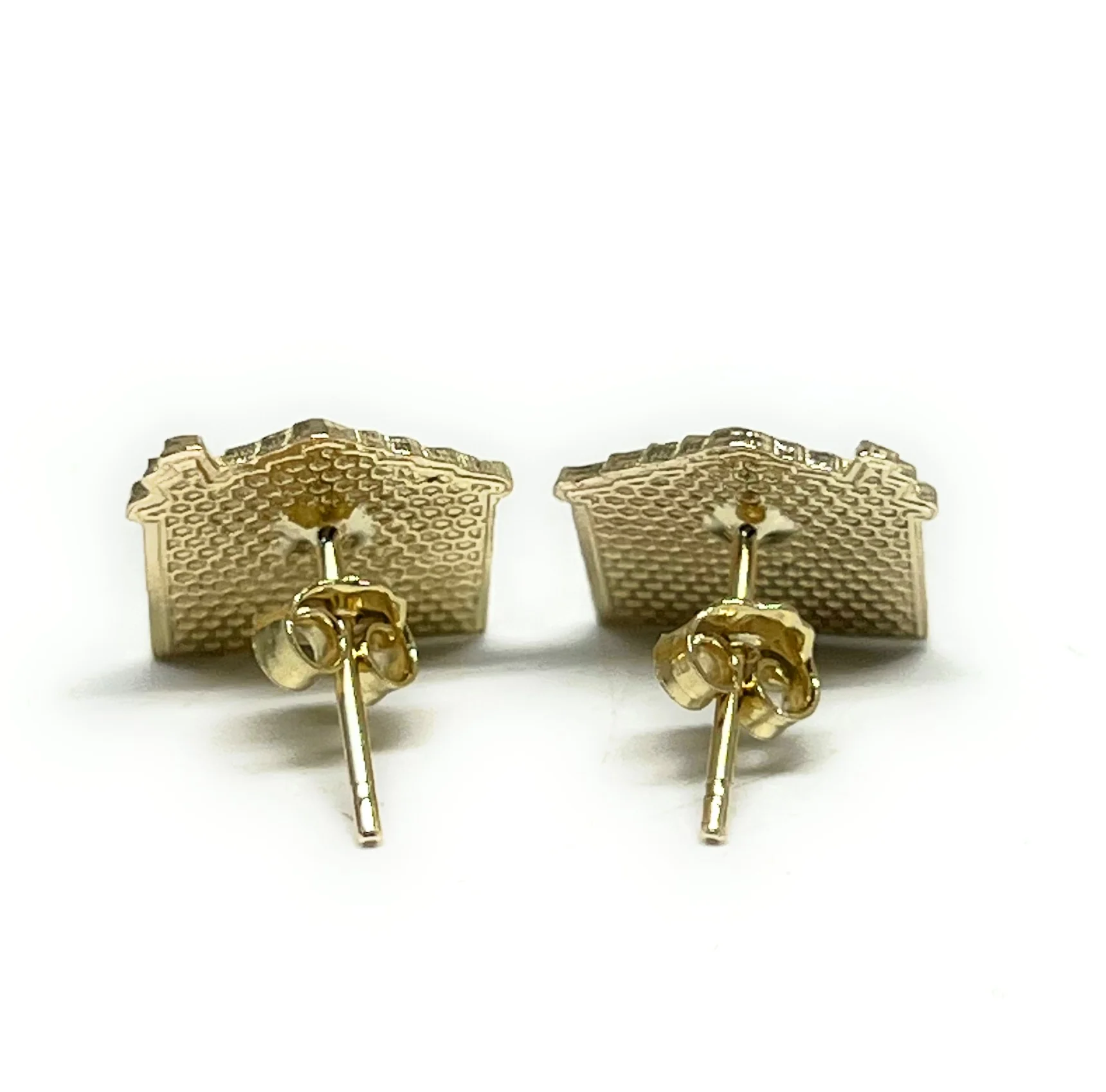 10k Solid Gold Yellow Trap House Mini Dainty Earrings - Image 3