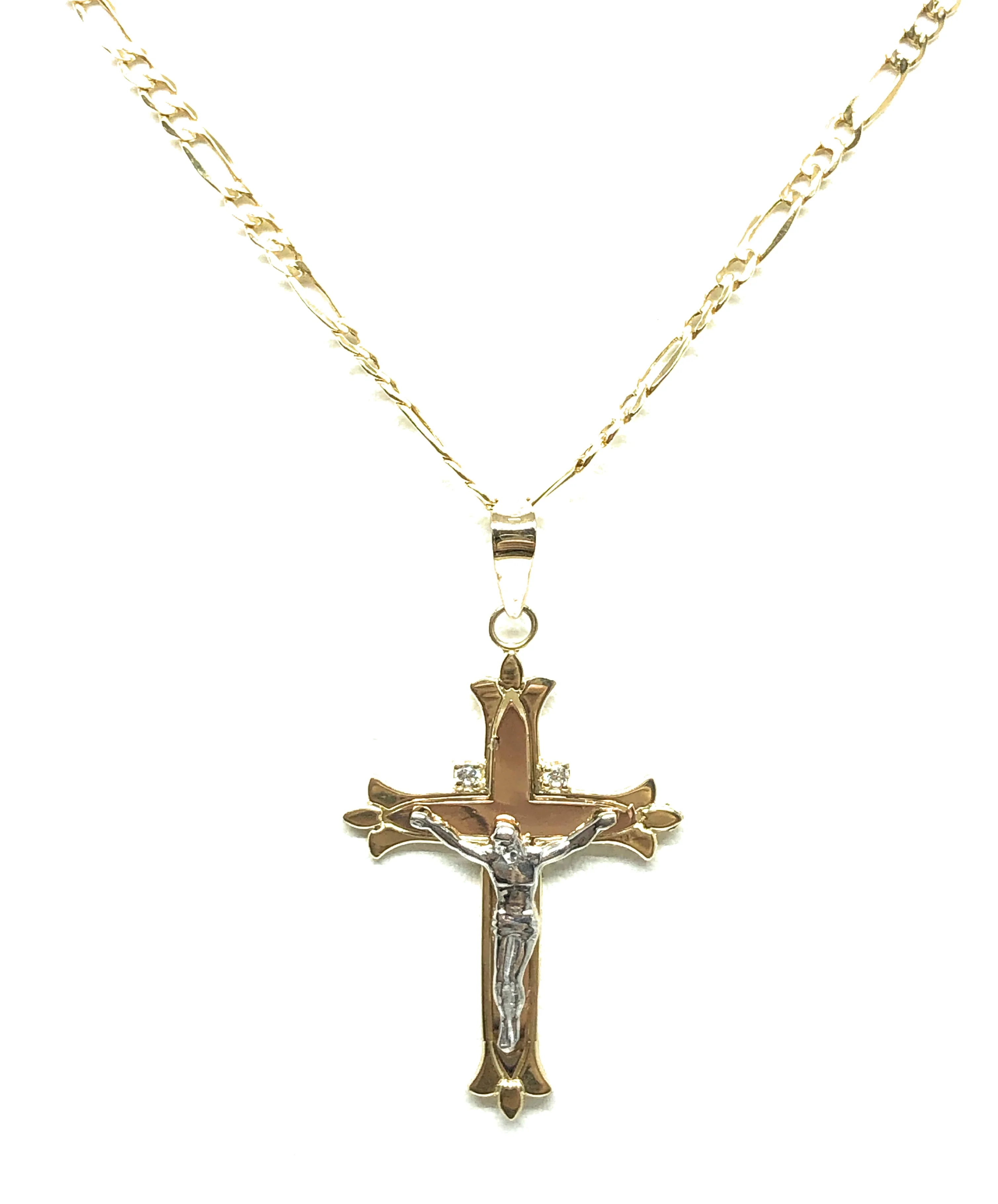 10k Solid Gold Yellow Tri-Color Jesus Cross Crucifix Pendant Necklace - Image 4