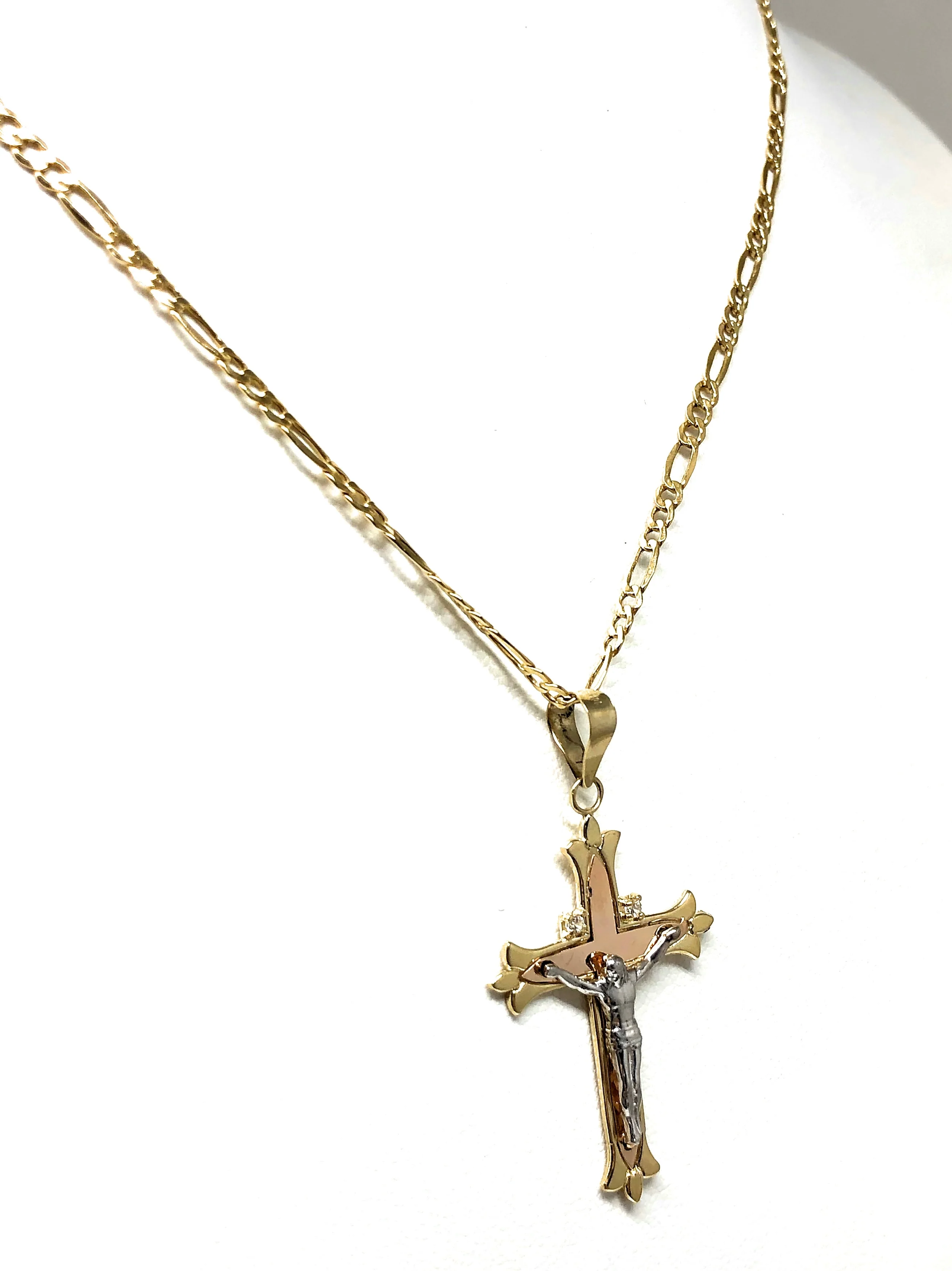 10k Solid Gold Yellow Tri-Color Jesus Cross Crucifix Pendant Necklace - Image 5