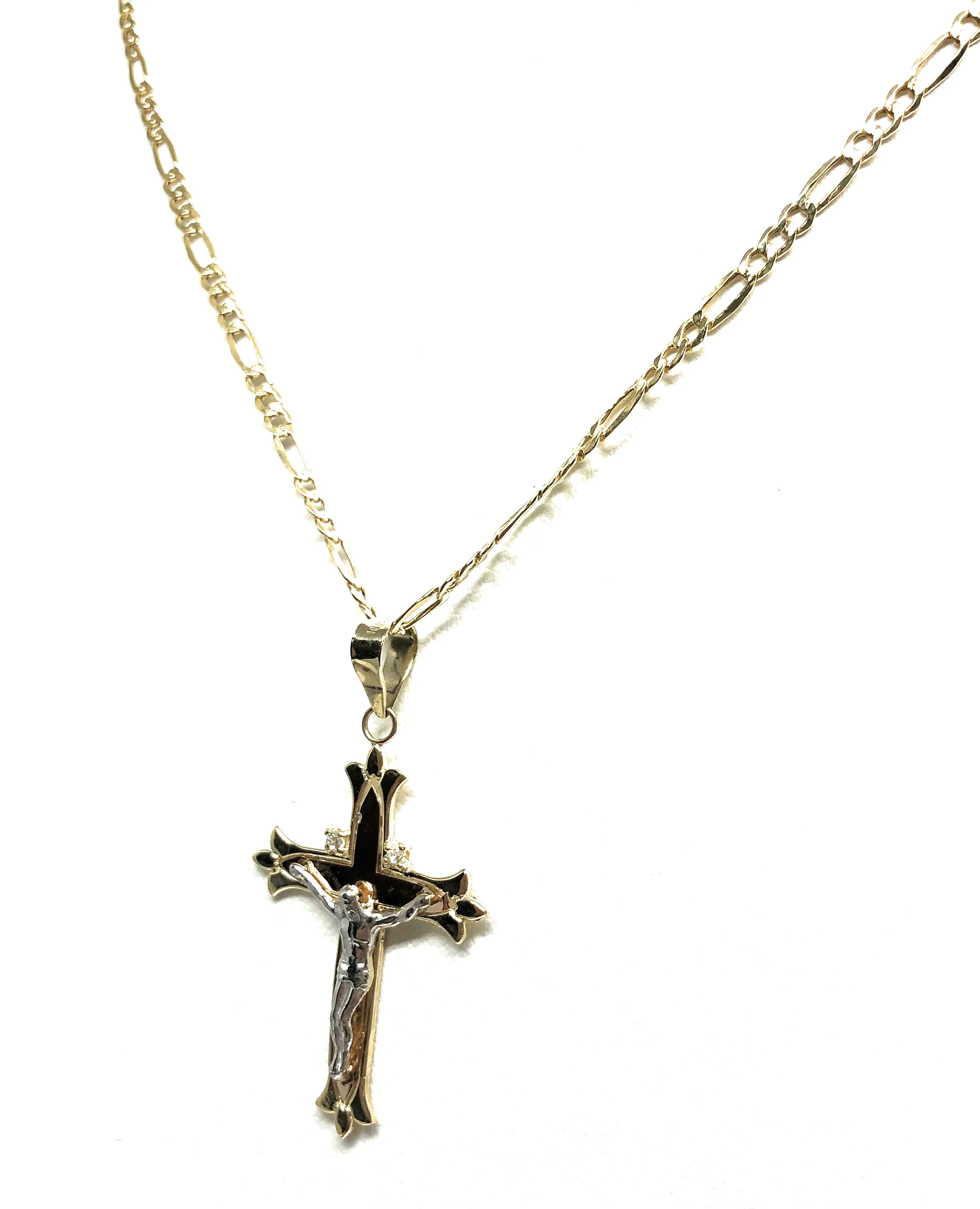 10k Solid Gold Yellow Tri-Color Jesus Cross Crucifix Pendant Necklace - Image 6