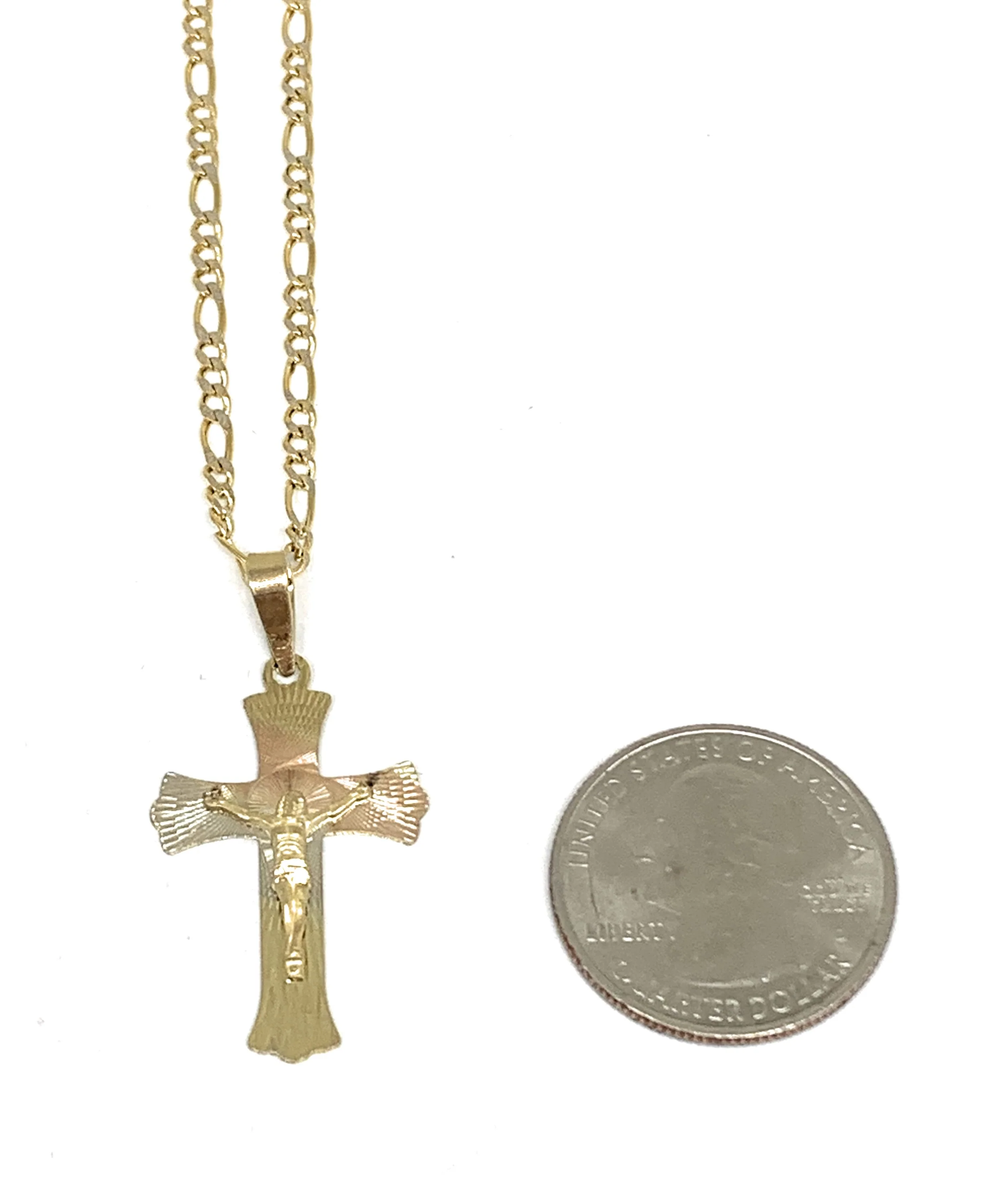 10k Solid Gold Yellow Tri-Color Jesus Cross Crucifix Pendant Necklace - Image 2