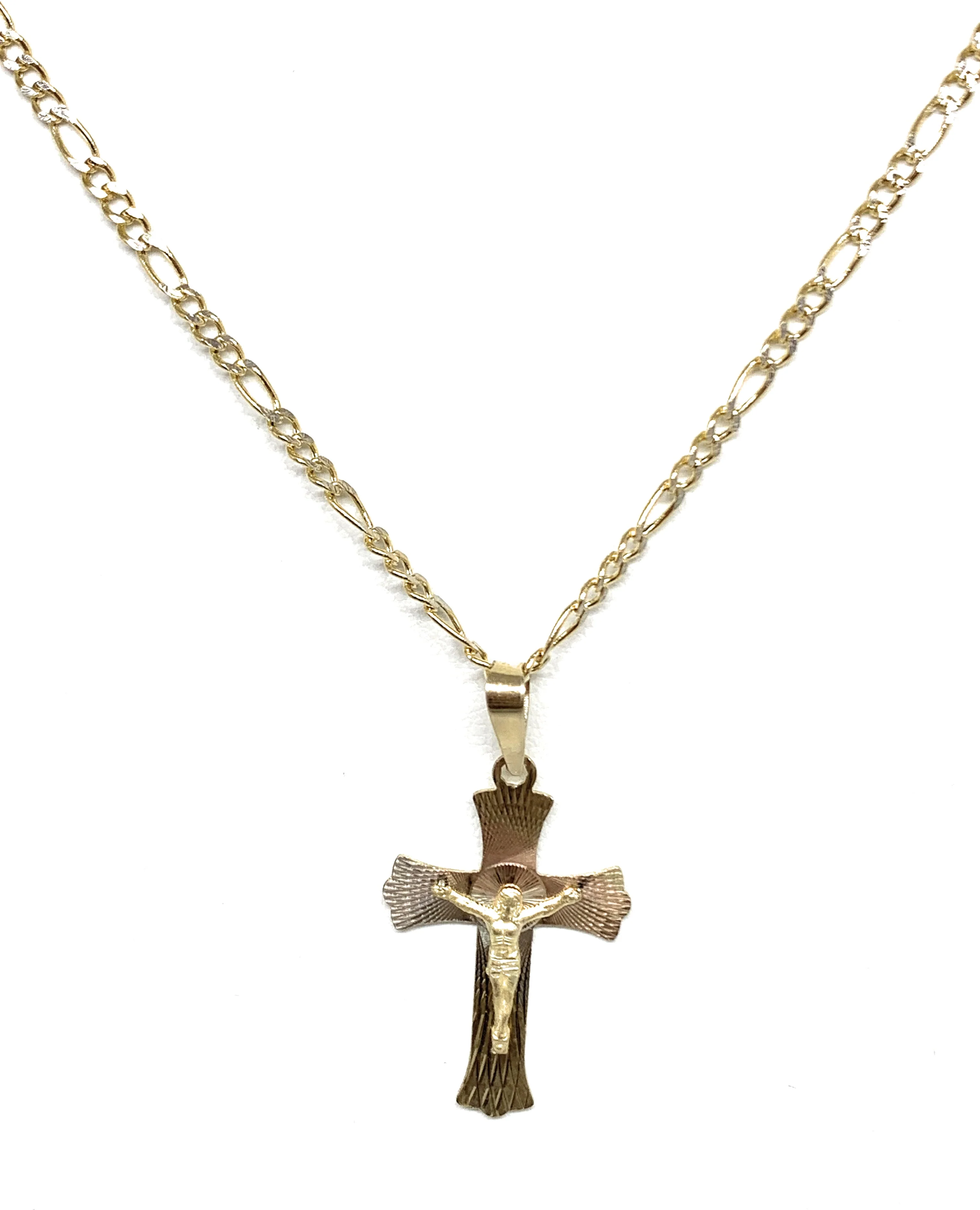 10k Solid Gold Yellow Tri-Color Jesus Cross Crucifix Pendant Necklace - Image 4