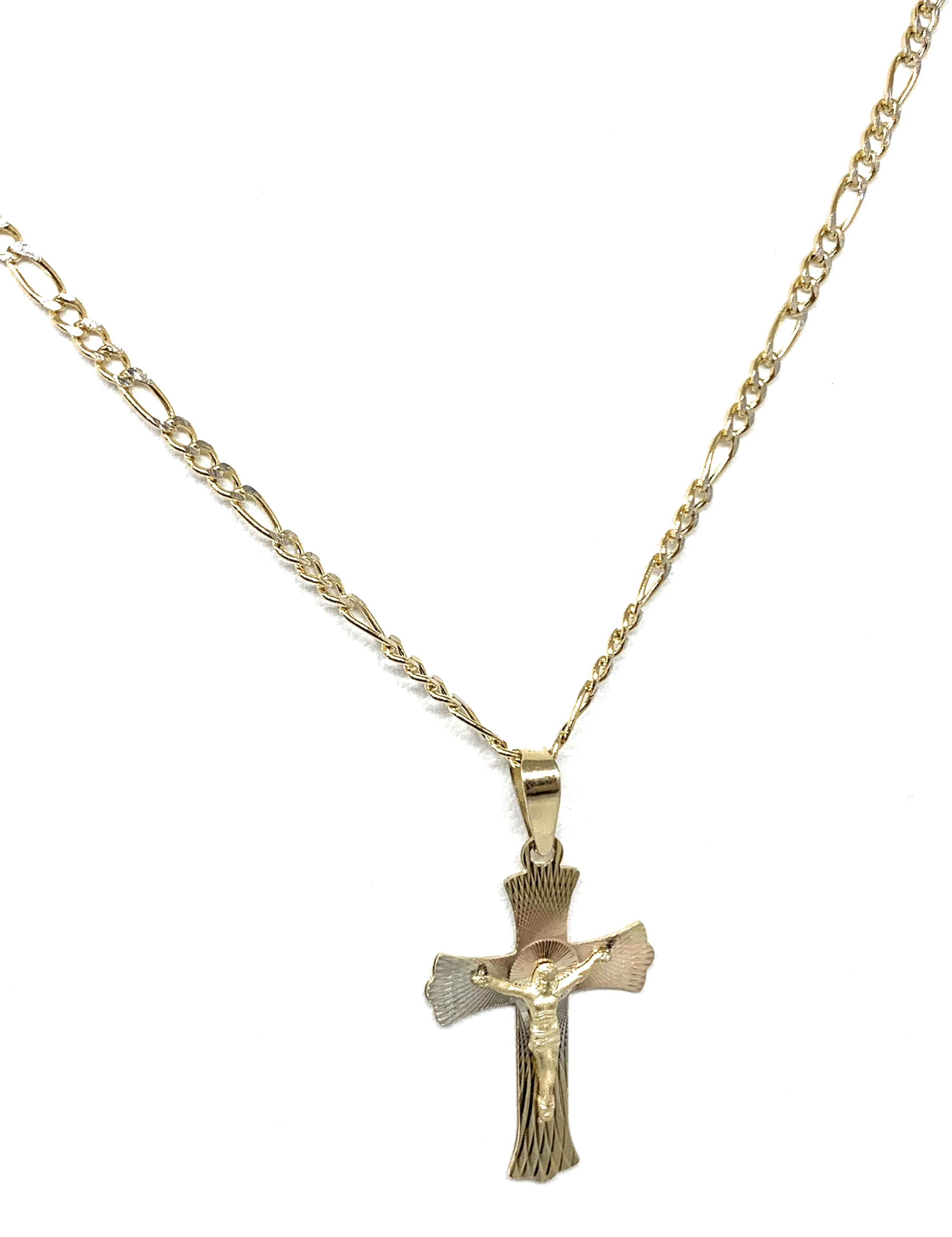 10k Solid Gold Yellow Tri-Color Jesus Cross Crucifix Pendant Necklace - Image 5