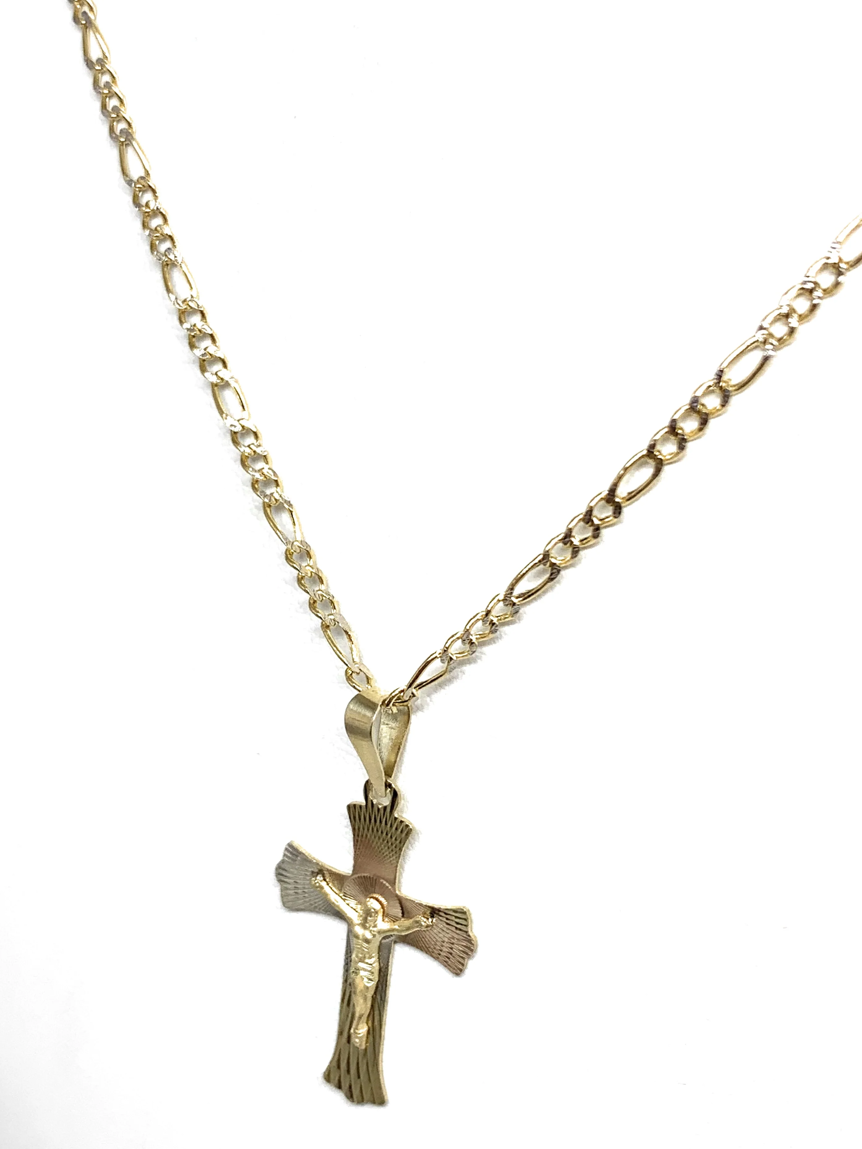 10k Solid Gold Yellow Tri-Color Jesus Cross Crucifix Pendant Necklace - Image 6