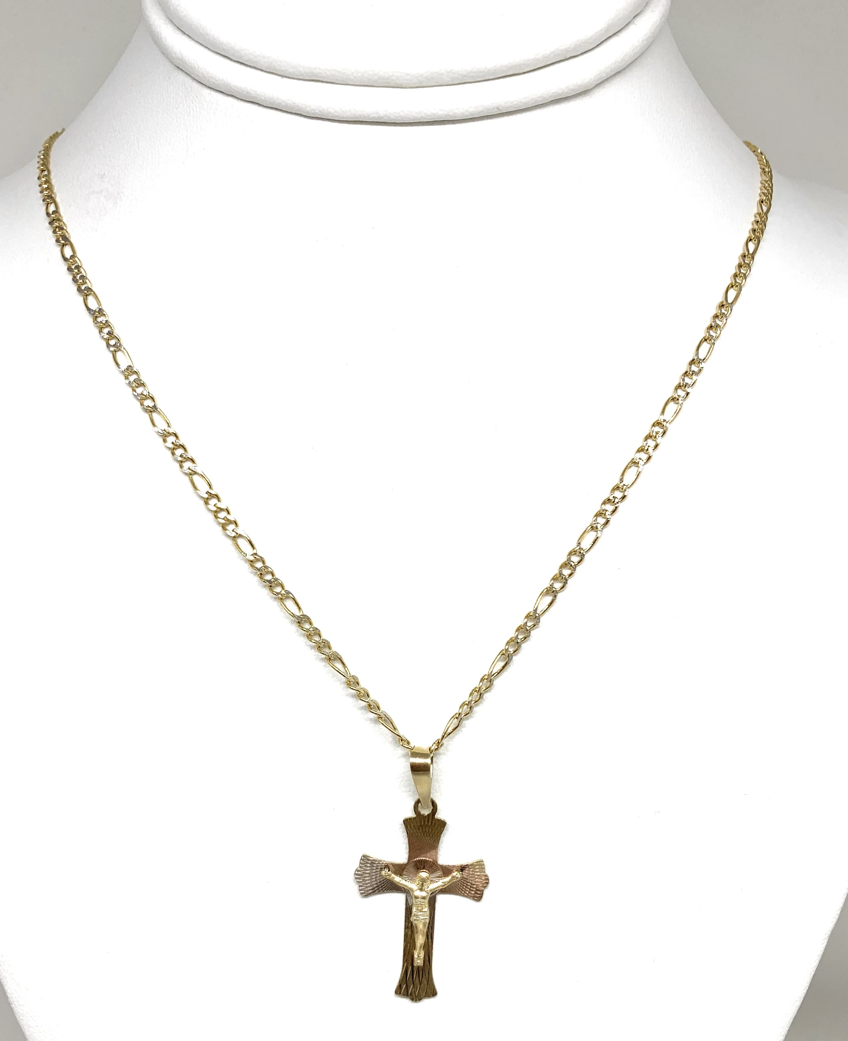 10k Solid Gold Yellow Tri-Color Jesus Cross Crucifix Pendant Necklace - Image 7
