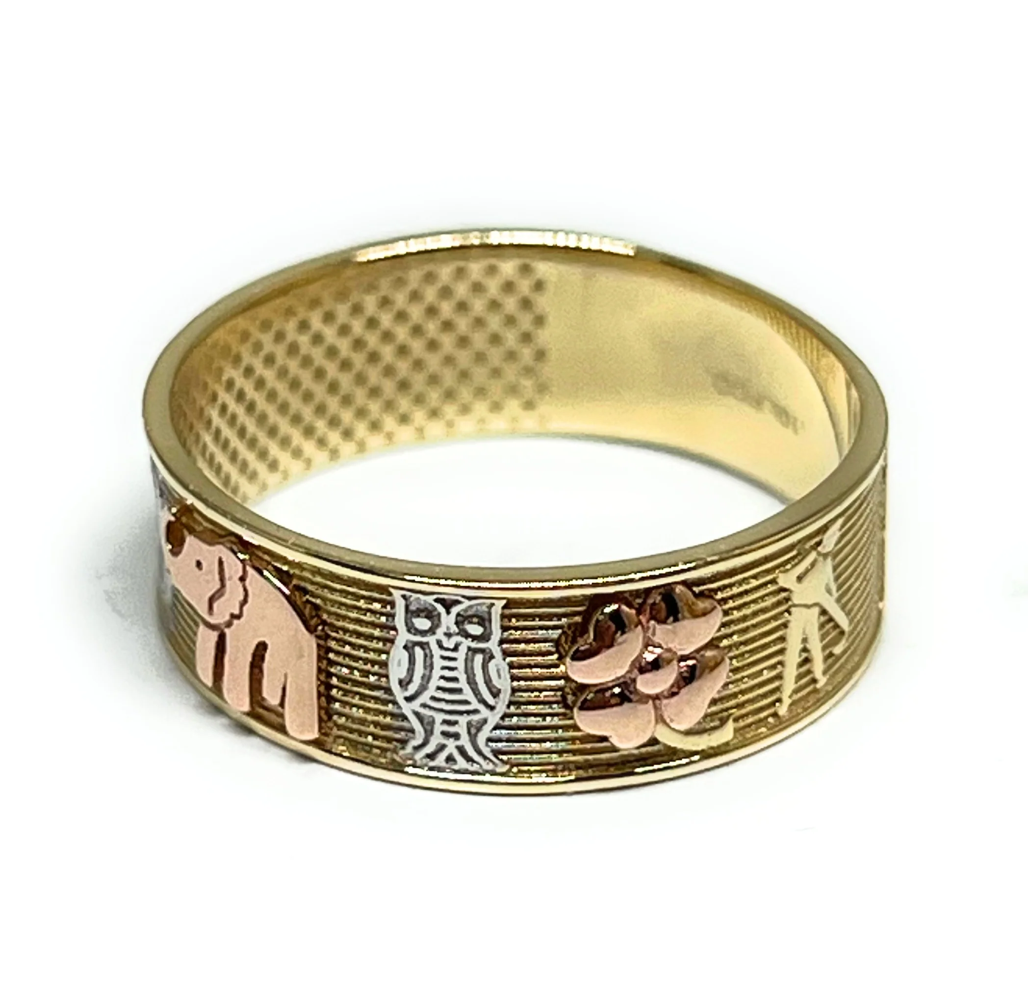 10k Solid Gold Yellow Tri-Color Lucky Symbols Band Ring Suerte (FC 310) - Image 2