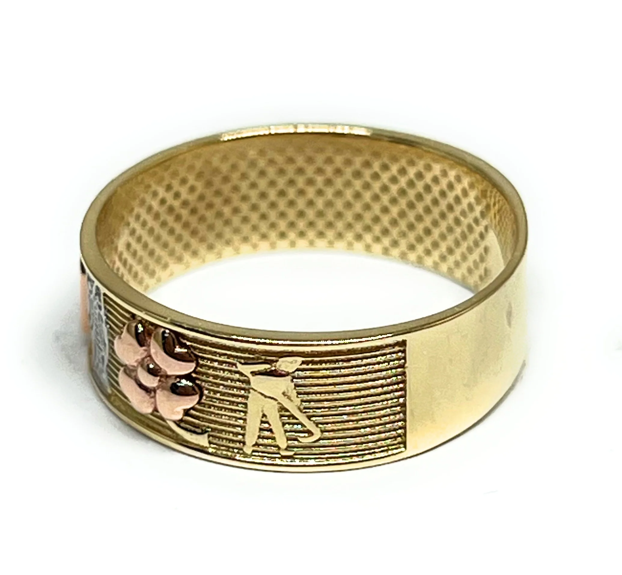 10k Solid Gold Yellow Tri-Color Lucky Symbols Band Ring Suerte (FC 310) - Image 3