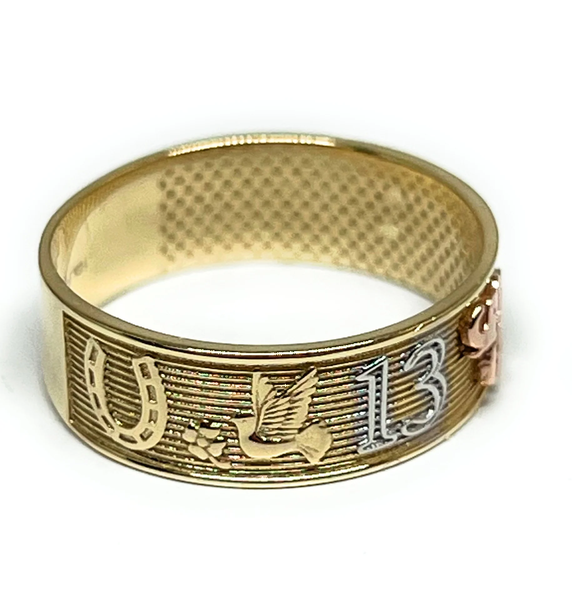 10k Solid Gold Yellow Tri-Color Lucky Symbols Band Ring Suerte (FC 310) - Image 5