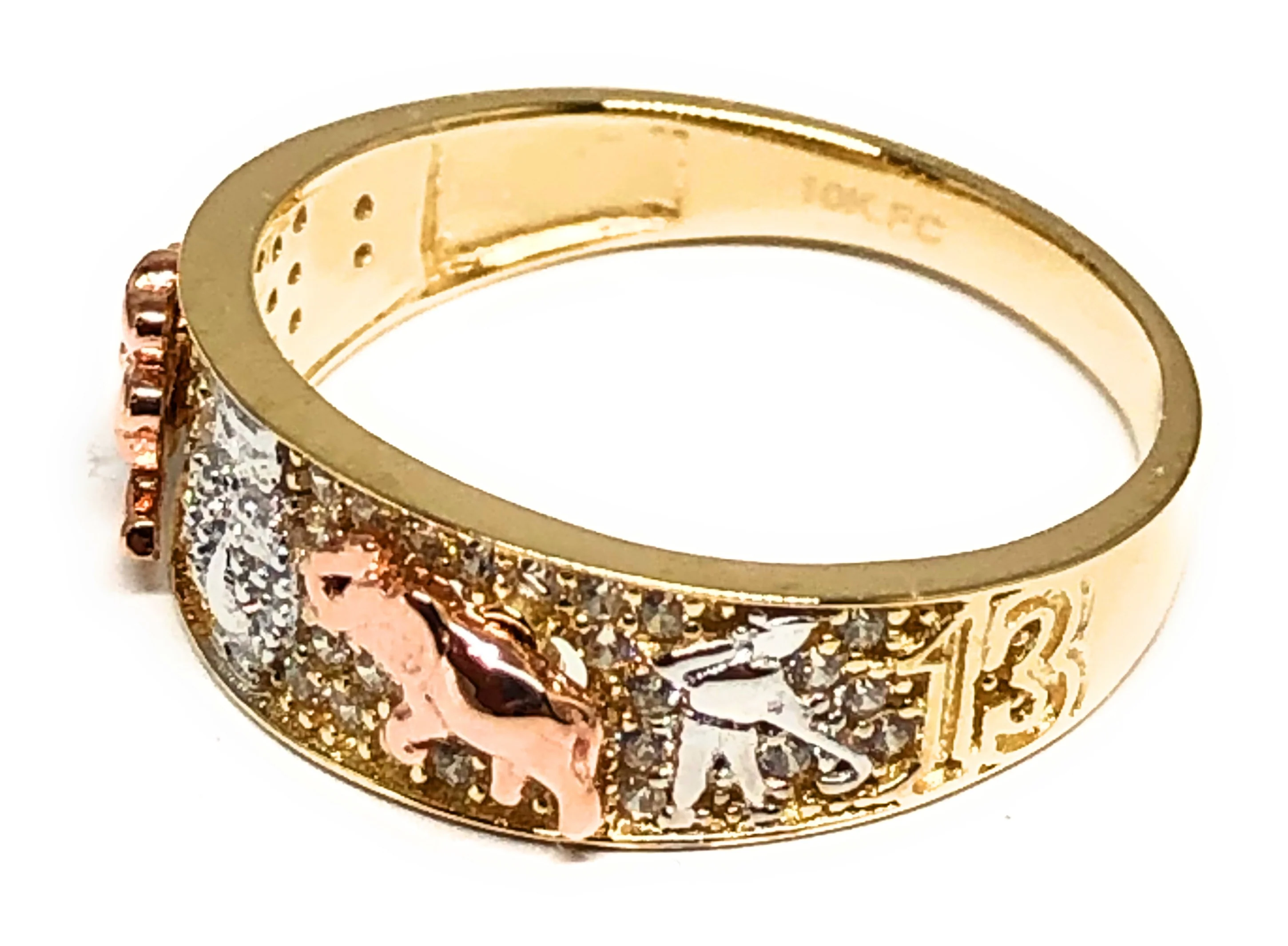 10k Solid Gold Yellow Tri-Color Lucky Symbols CZ Ring Suerte (FC 90) - Image 2