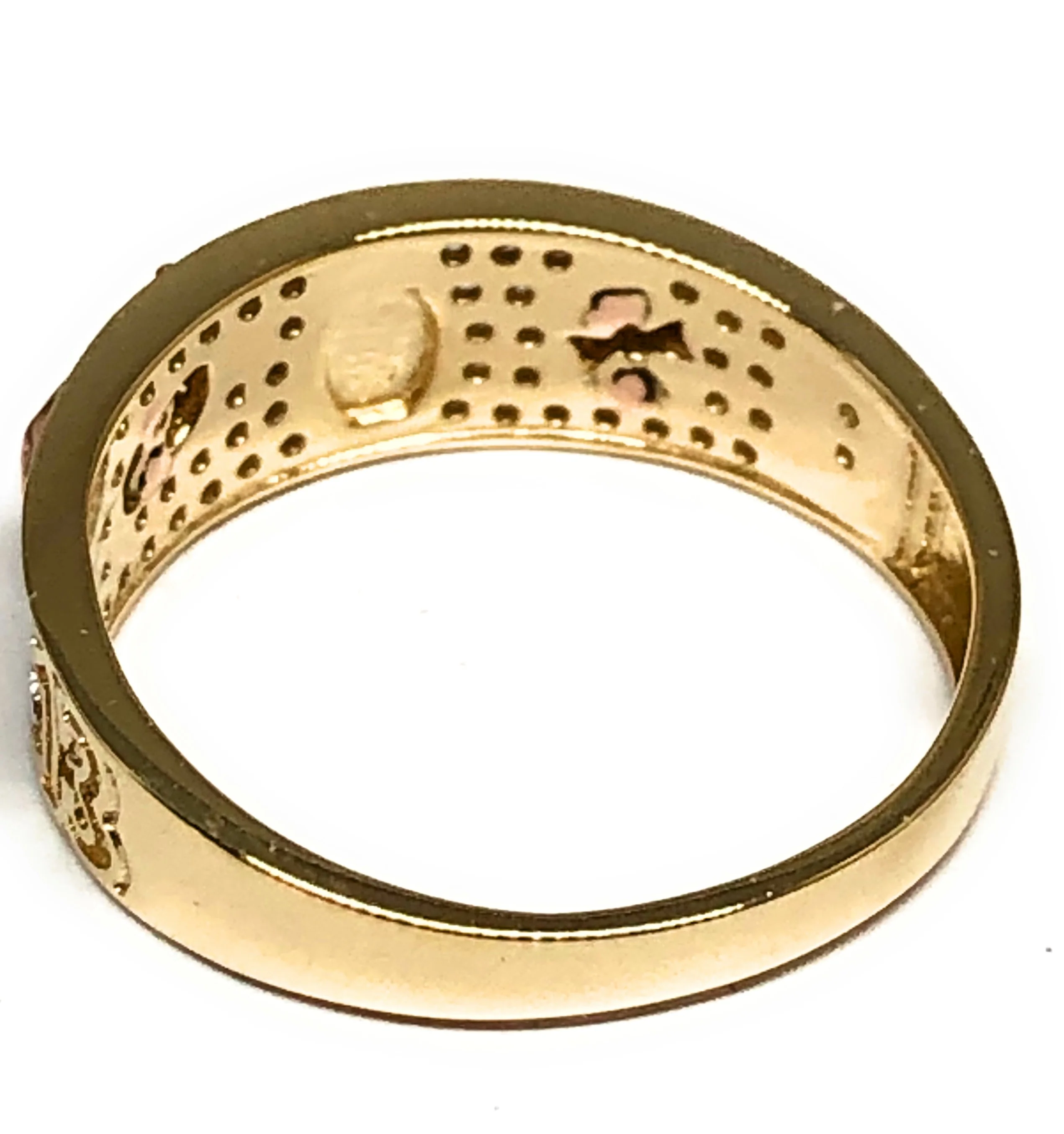 10k Solid Gold Yellow Tri-Color Lucky Symbols CZ Ring Suerte (FC 90) - Image 3