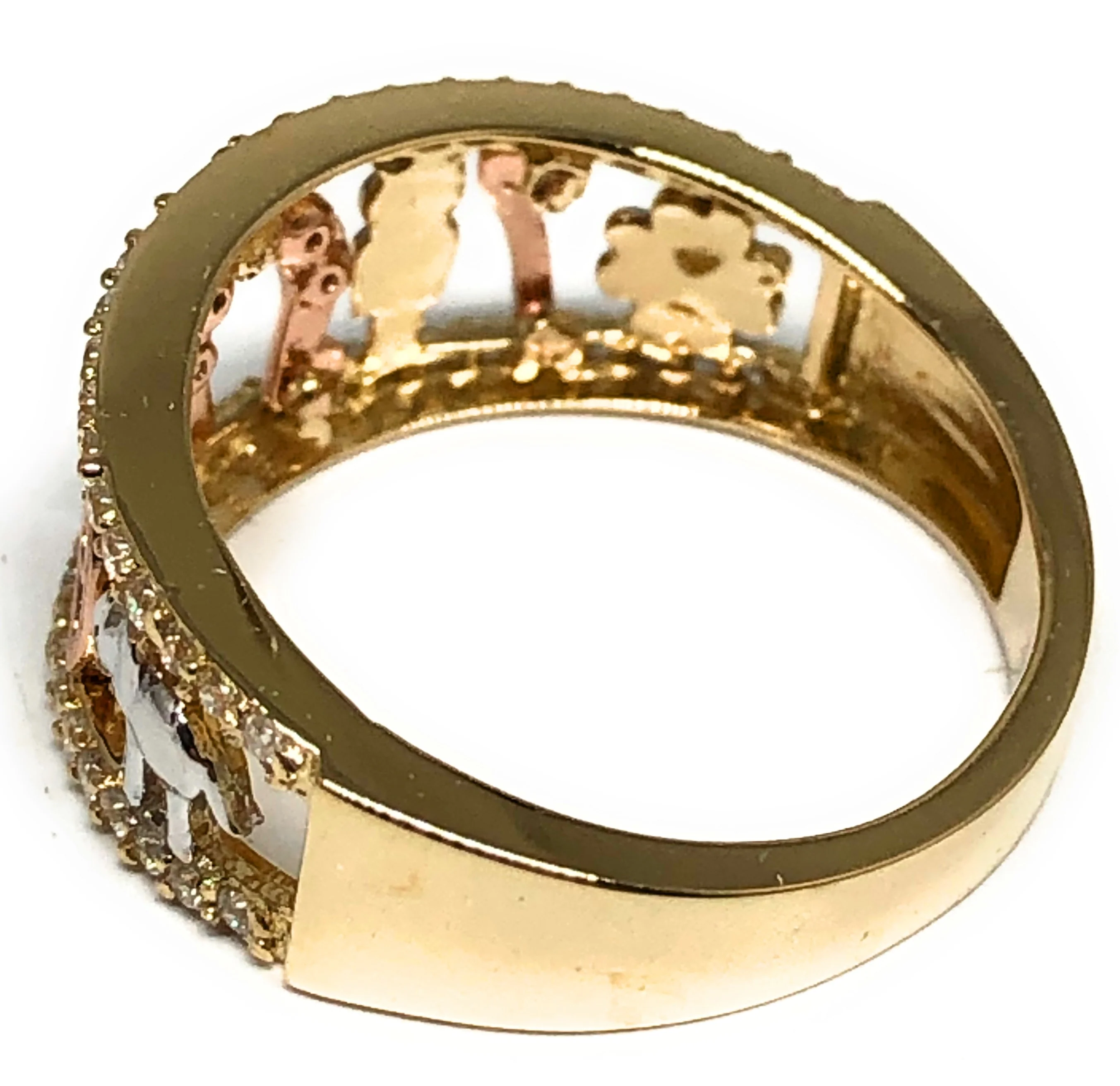 10k Solid Gold Yellow Tri-Color Lucky Symbols CZ Ring Suerte (FC 91) - Image 2