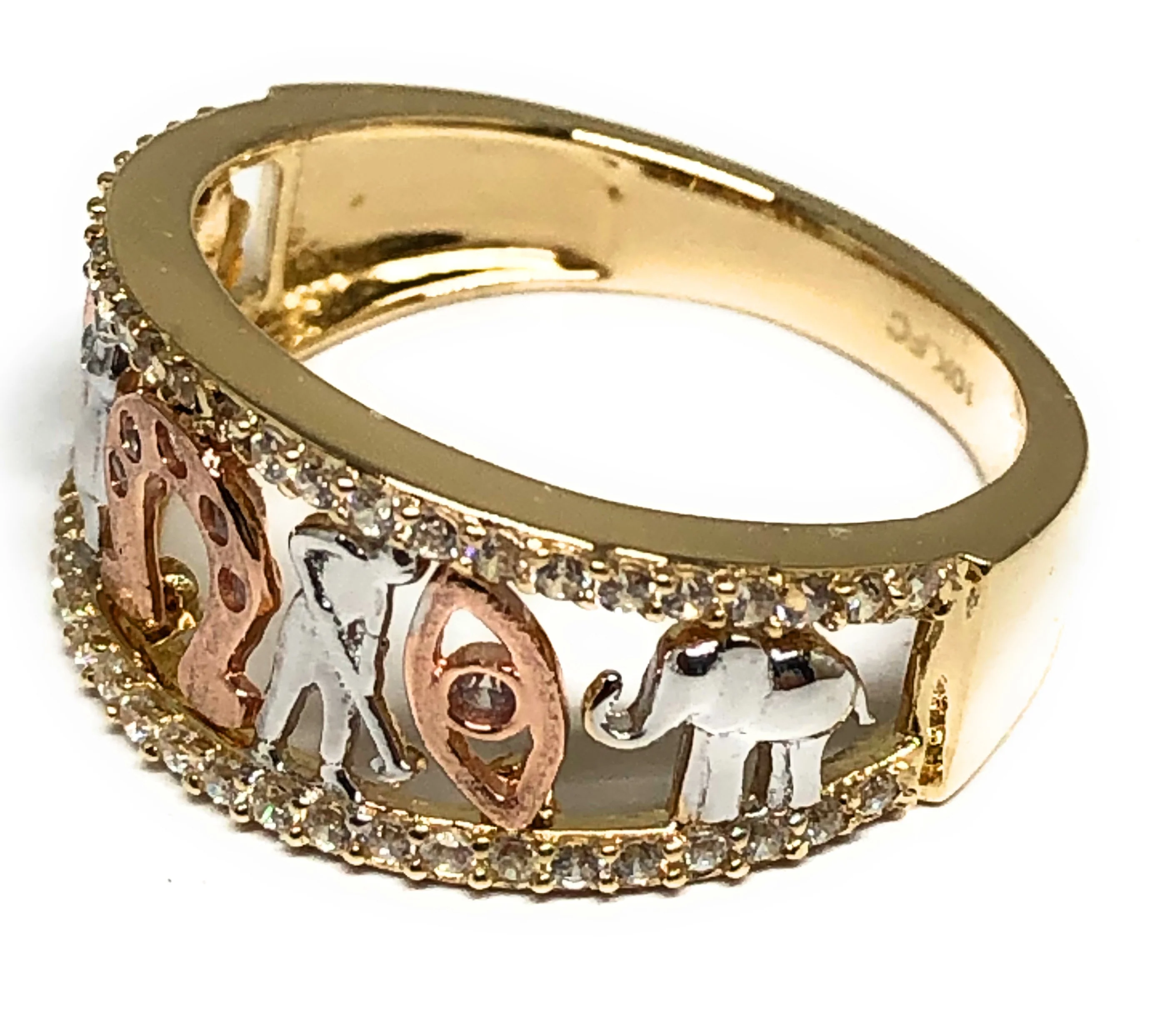 10k Solid Gold Yellow Tri-Color Lucky Symbols CZ Ring Suerte (FC 91) - Image 3