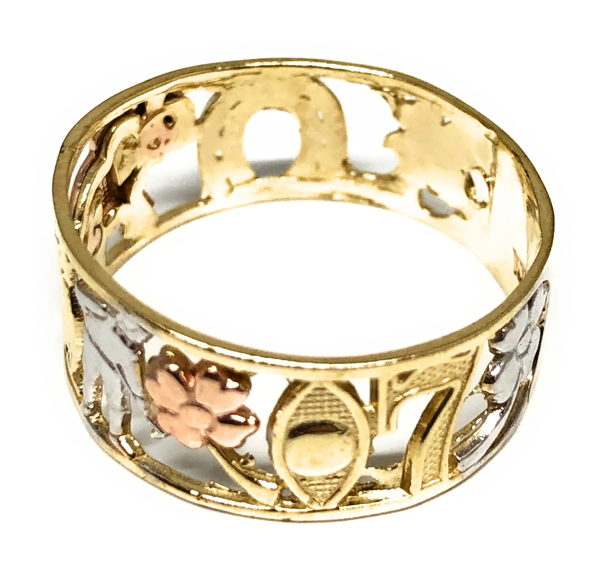 10k Solid Gold Yellow Tri-Color Lucky Symbols Ring Suerte - Image 2