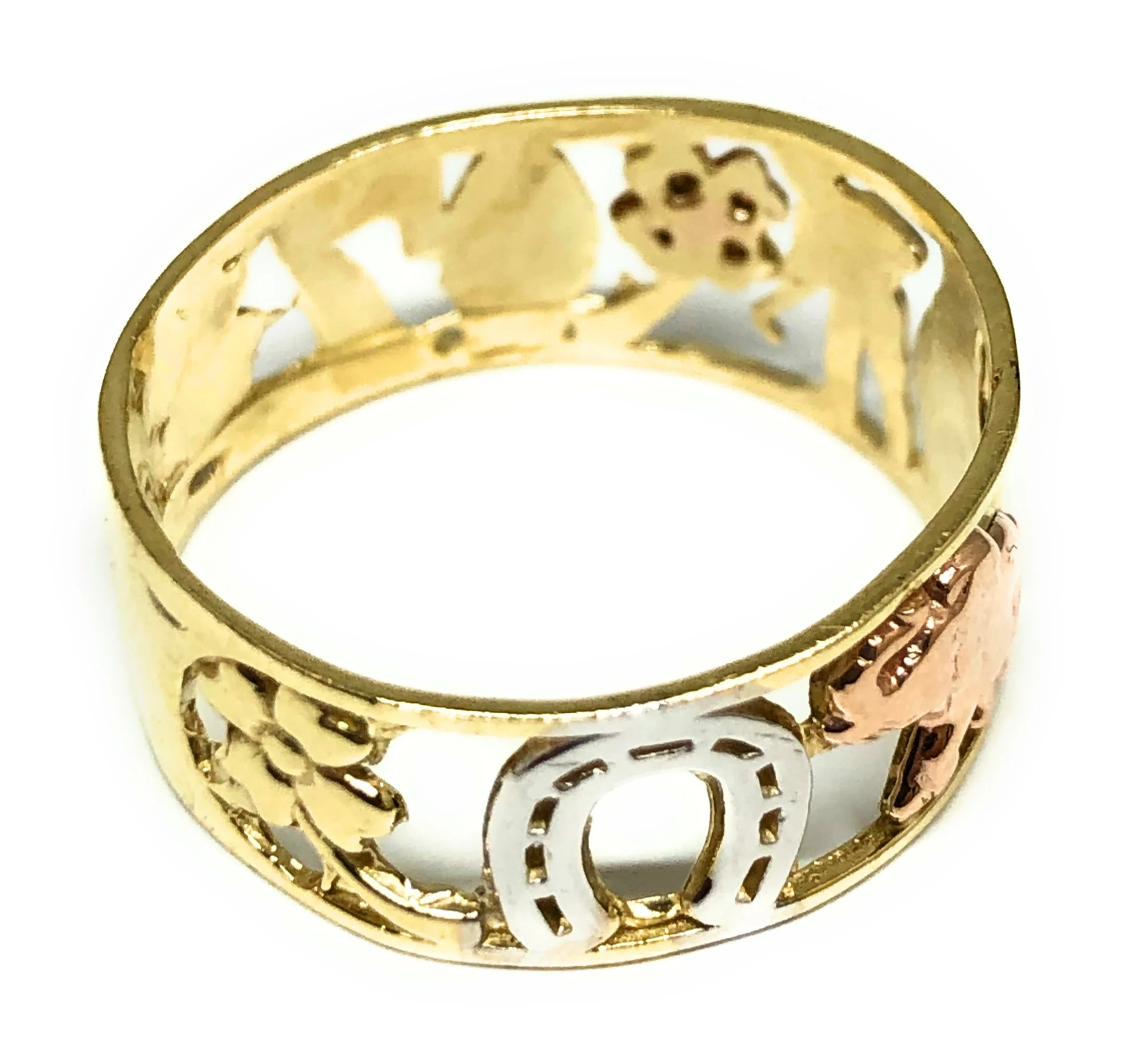 10k Solid Gold Yellow Tri-Color Lucky Symbols Ring Suerte - Image 3