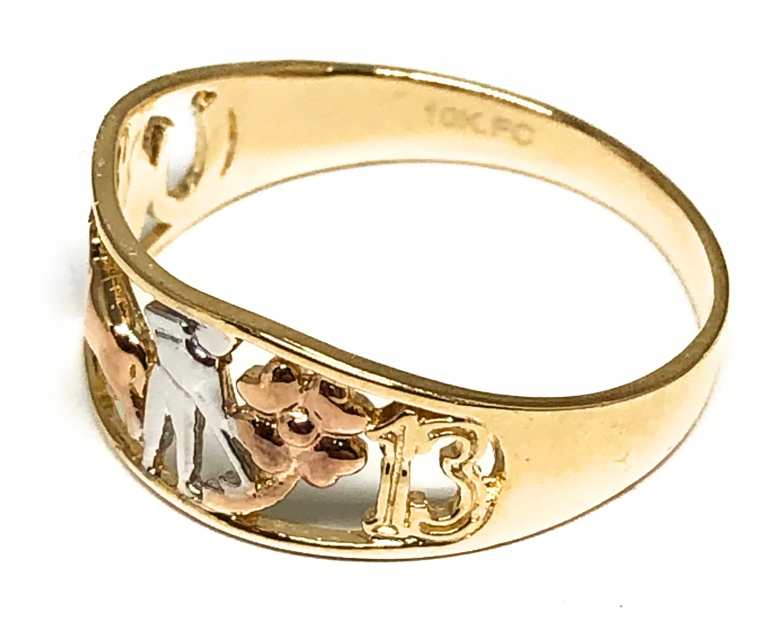 10k Solid Gold Yellow Tri-Color Lucky Symbols Ring Suerte (FC 89) - Image 2