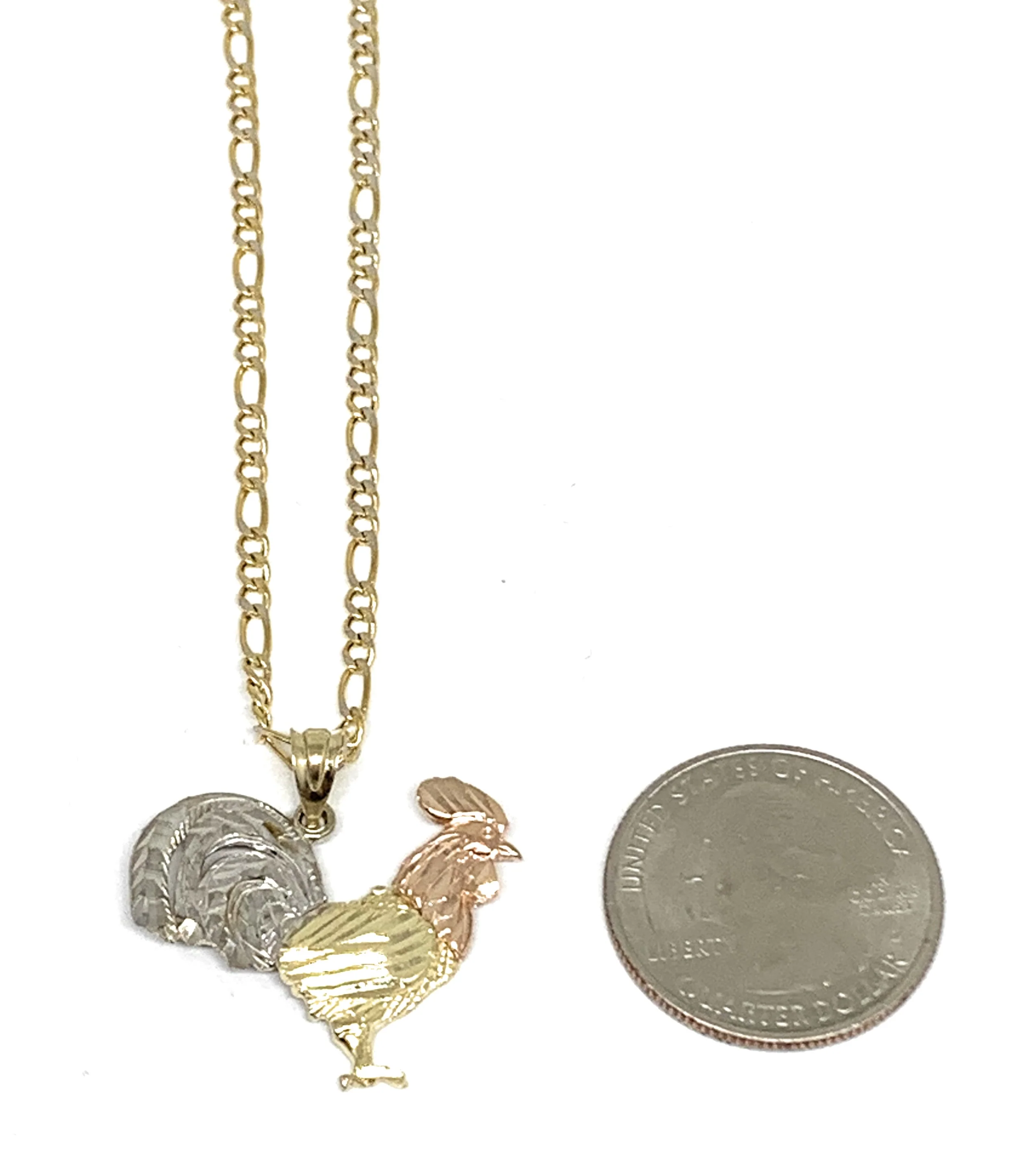 10k Solid Gold Yellow Tri-Color Rooster Pendant Necklace - Image 2