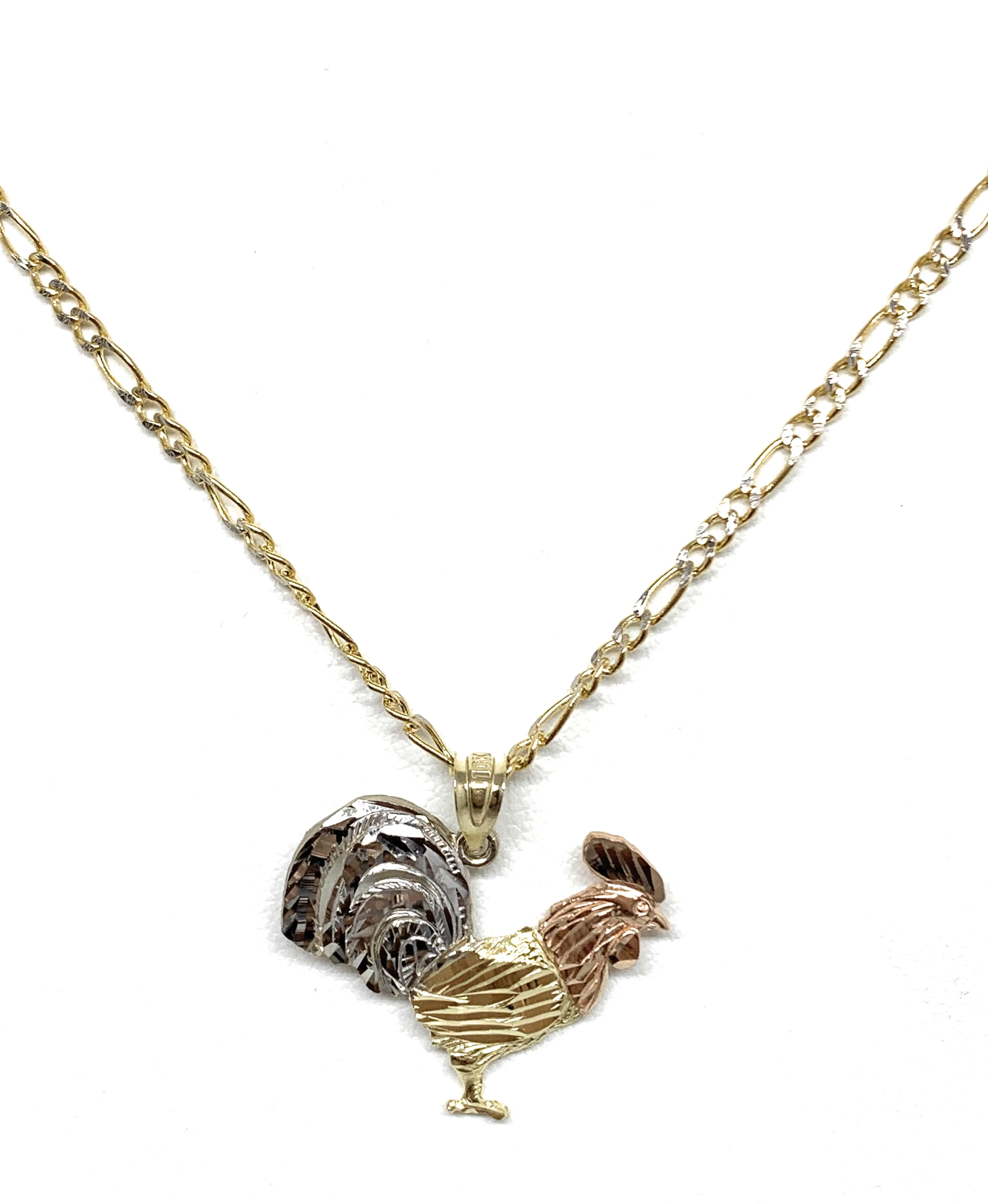 10k Solid Gold Yellow Tri-Color Rooster Pendant Necklace - Image 3