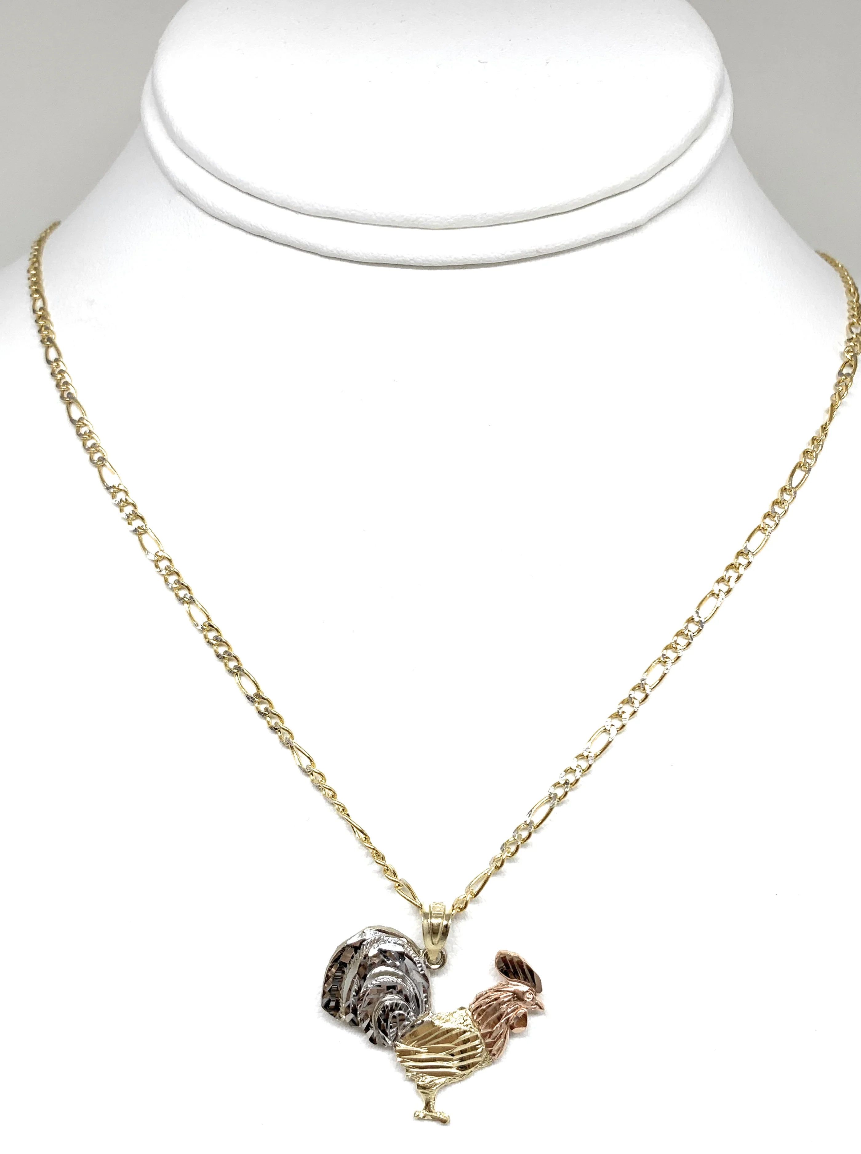 10k Solid Gold Yellow Tri-Color Rooster Pendant Necklace - Image 4