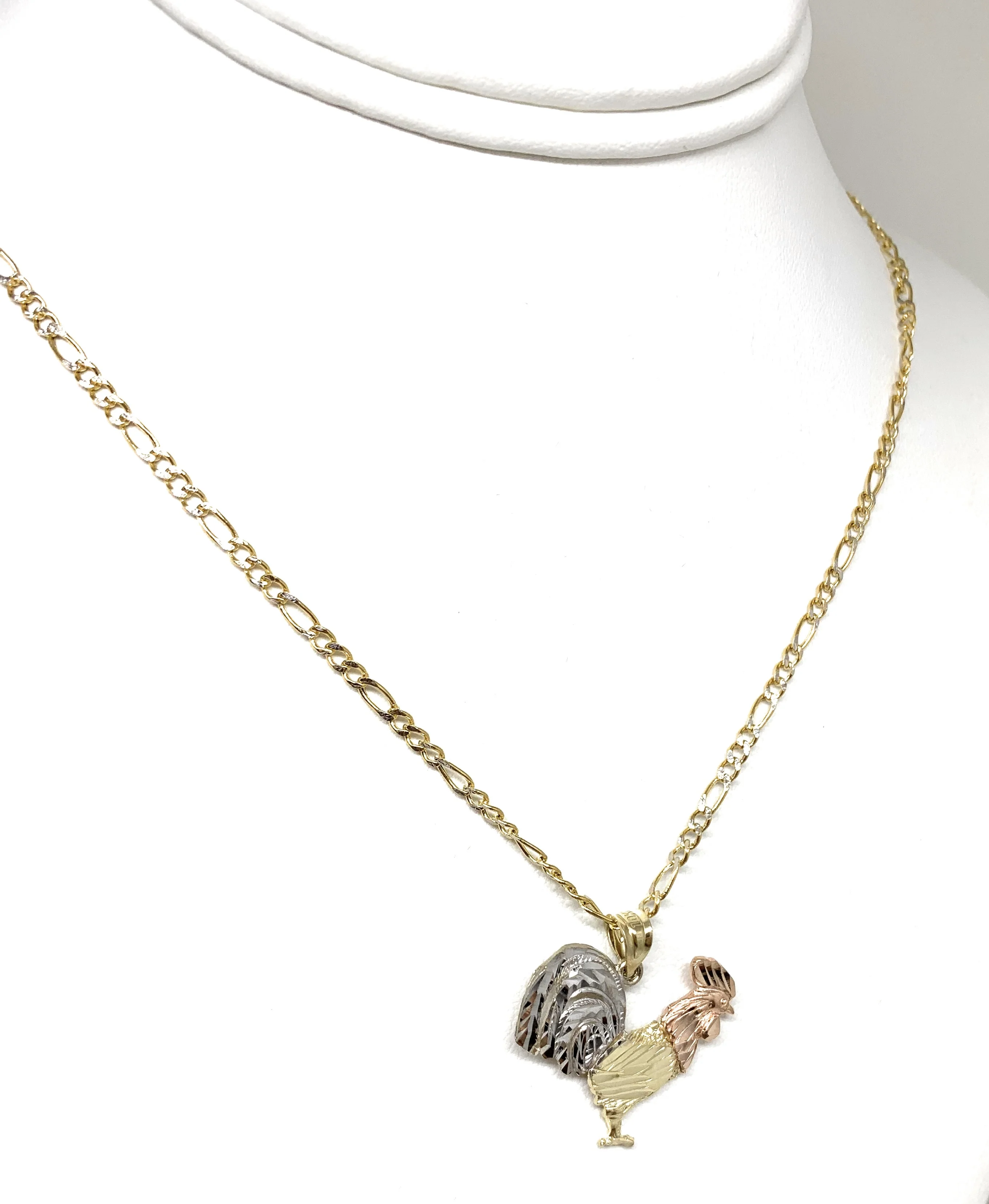 10k Solid Gold Yellow Tri-Color Rooster Pendant Necklace - Image 5
