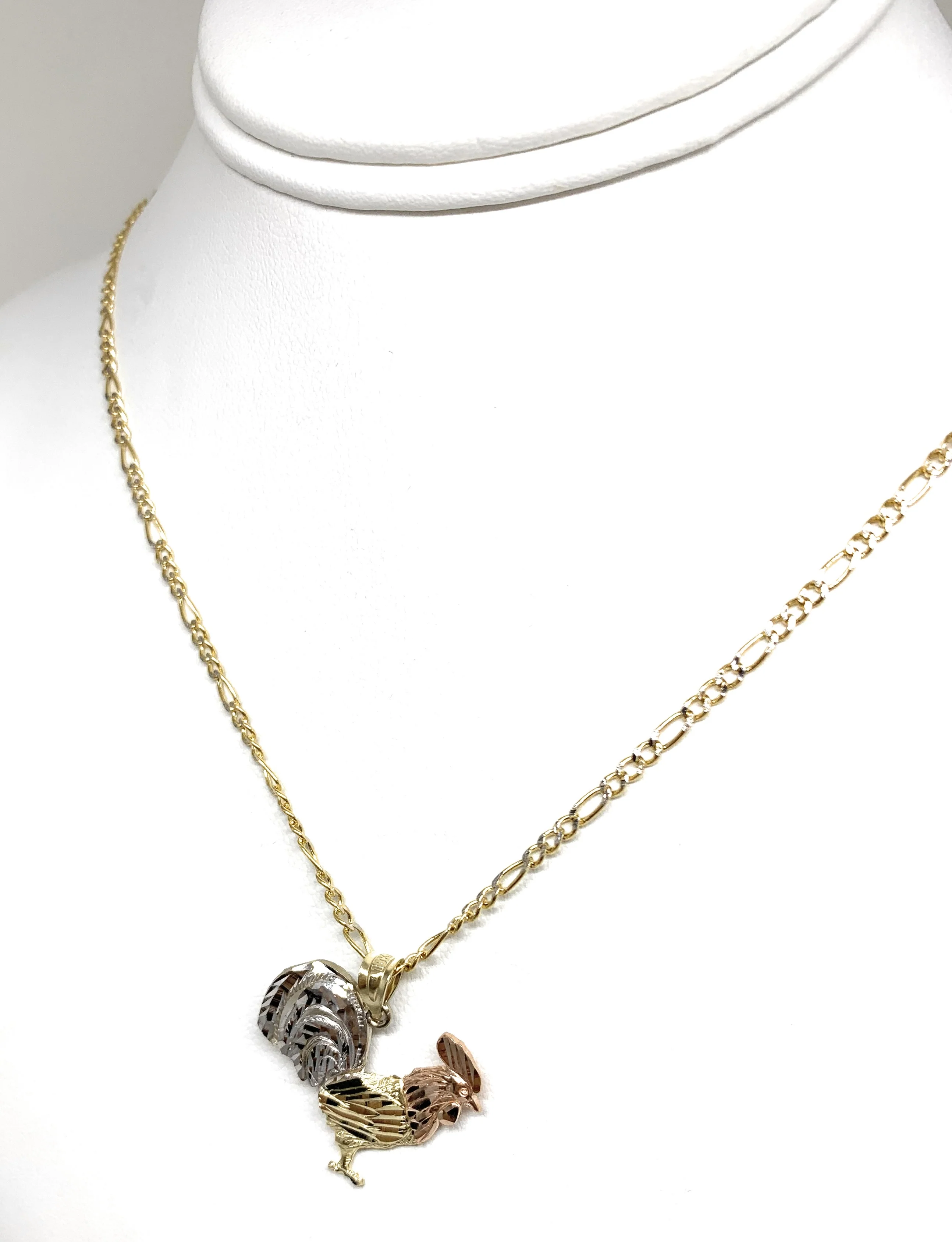10k Solid Gold Yellow Tri-Color Rooster Pendant Necklace - Image 6