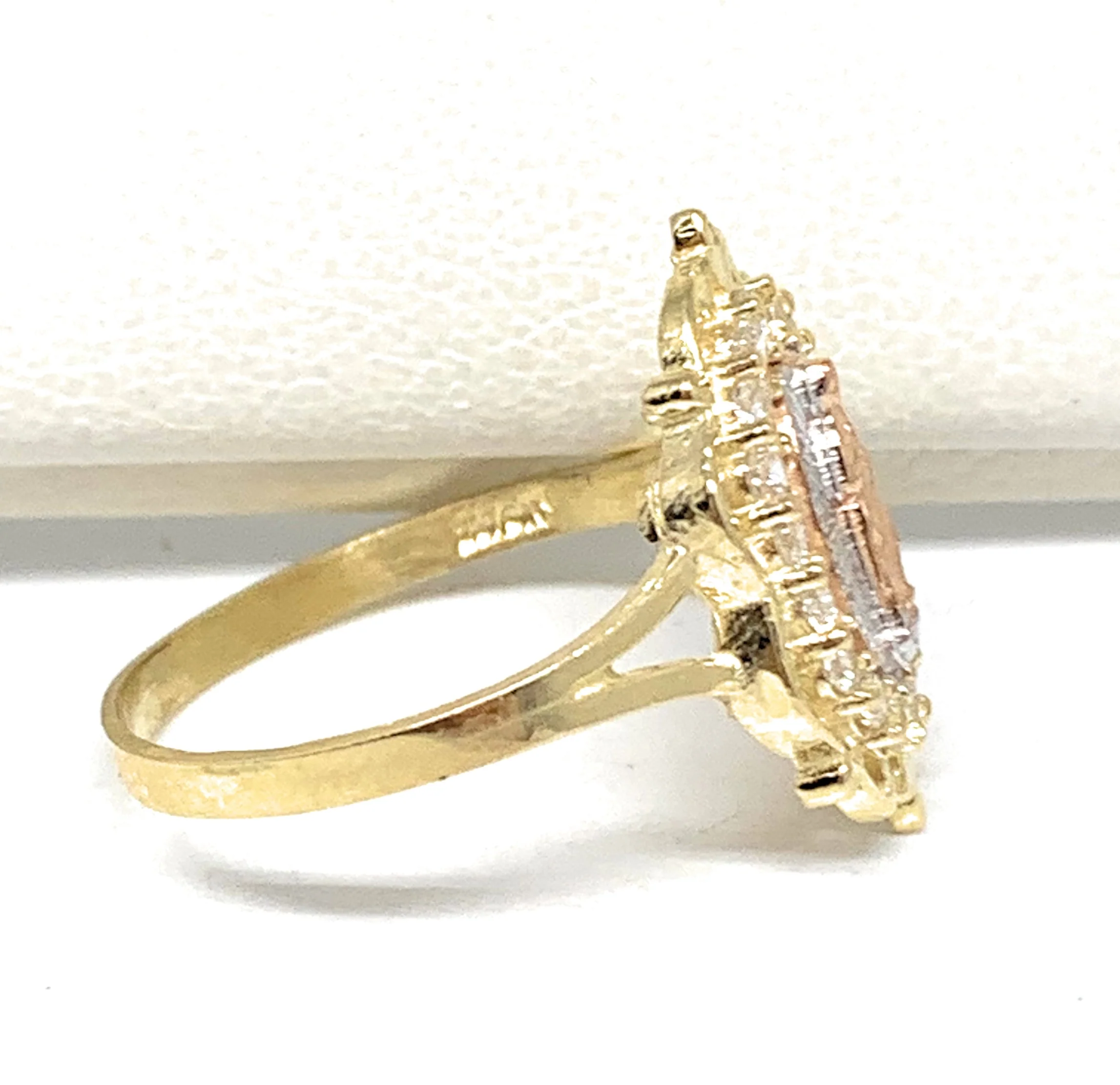10k Solid Gold Yellow Tri-Color Virrgin Mary CZ Elegant Ring - Image 2