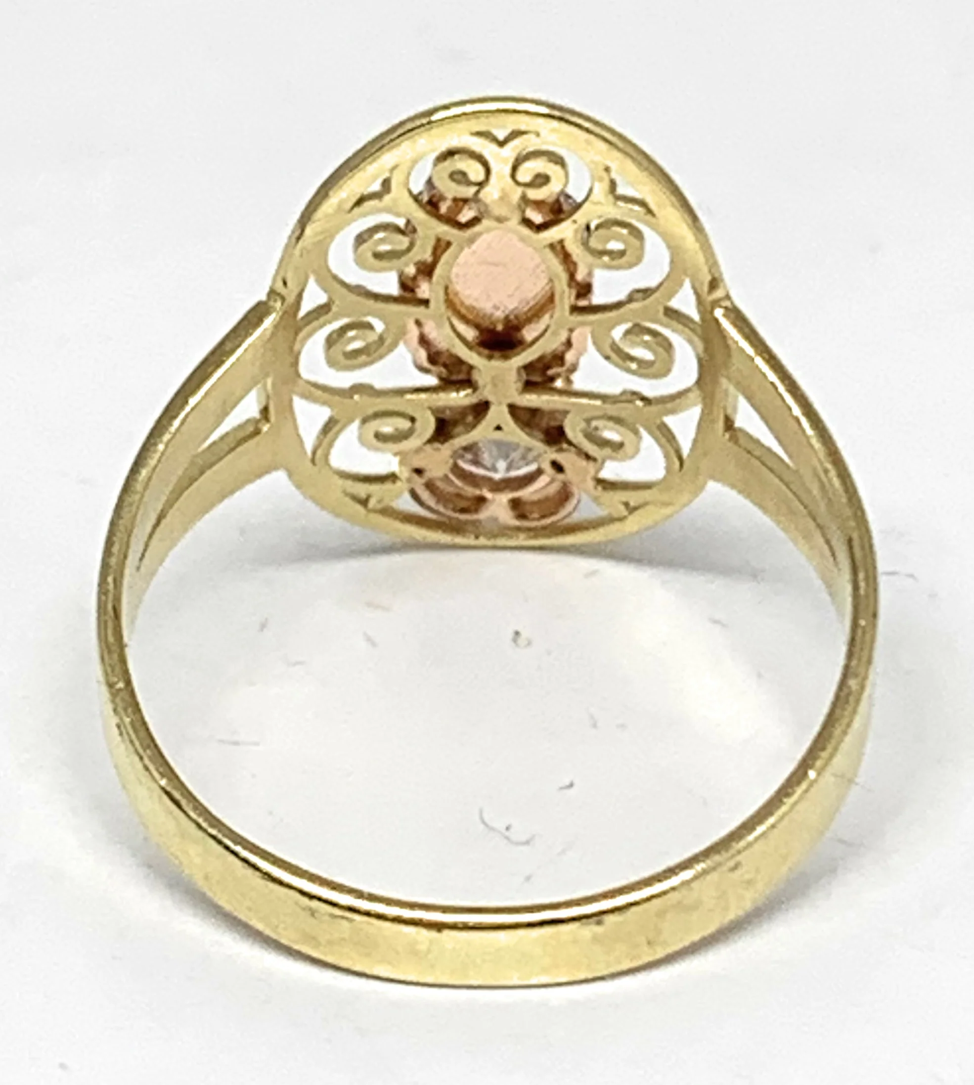 10k Solid Gold Yellow Tri-Color Virrgin Mary CZ Filigran Flower Ring - Image 3