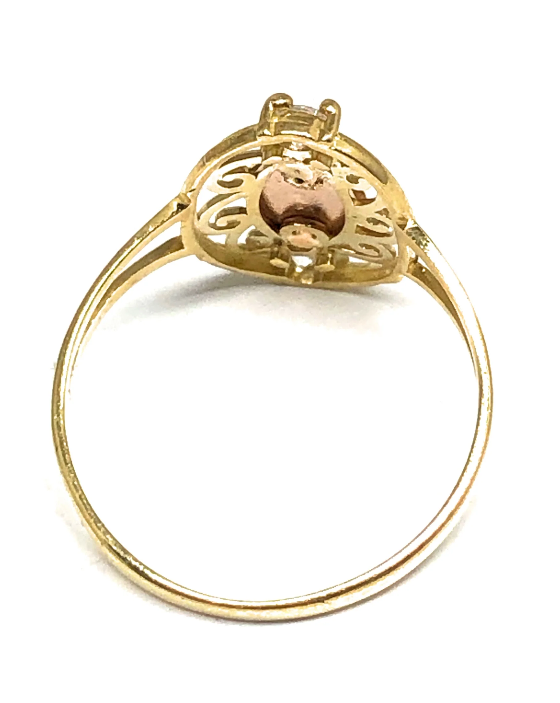 10k Solid Gold Yellow Tri-Color Virrgin Mary CZ Layered Ring - Image 3