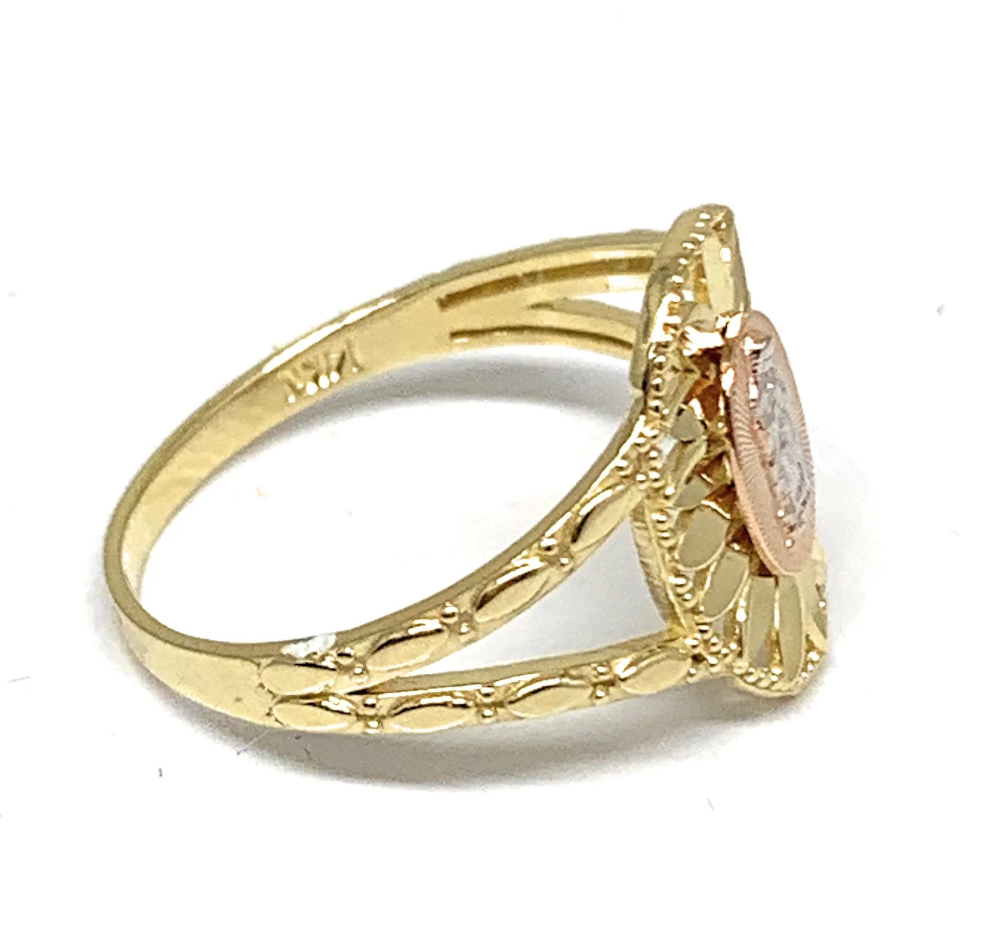 10k Solid Gold Yellow Tri-Color Virrgin Mary Layered Ring - Image 2