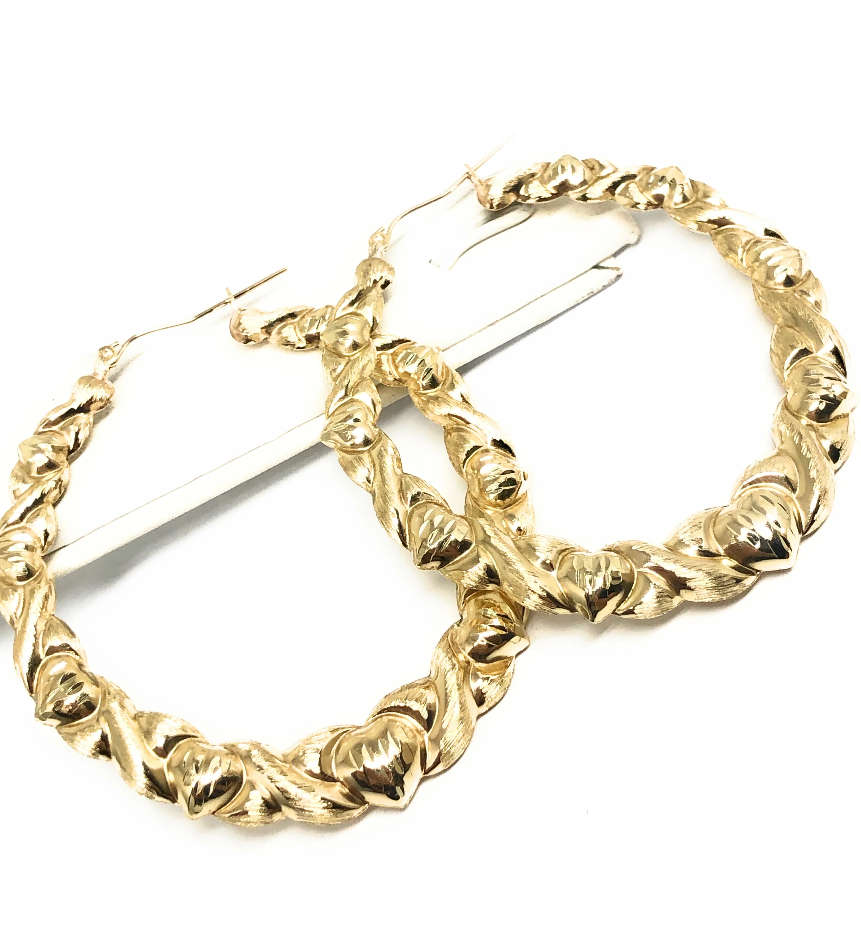 10k Solid Gold Yellow Twist Heart Hoop Earrings 1.5-2.5 INCH Arracadas - Image 4