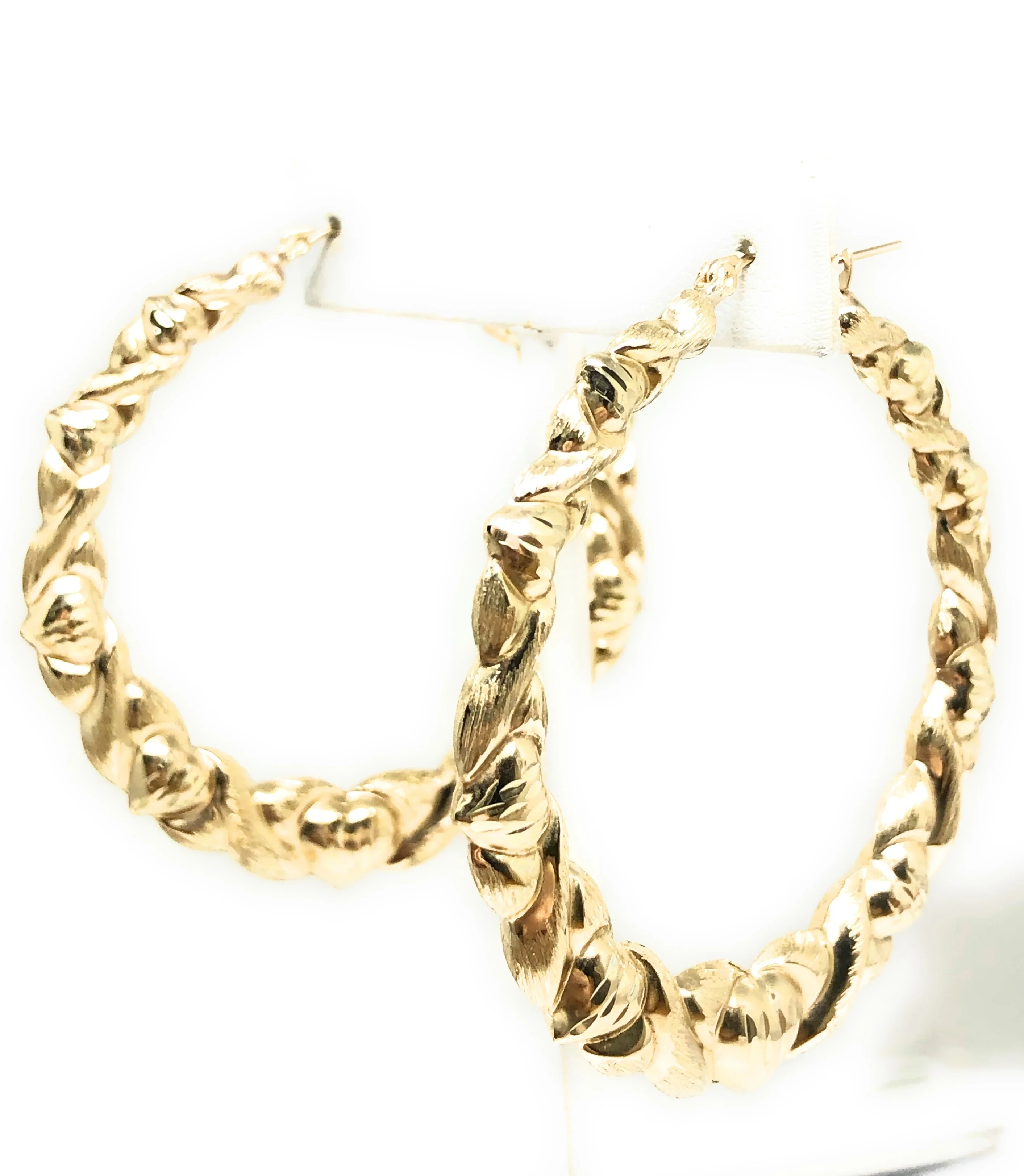 10k Solid Gold Yellow Twist Heart Hoop Earrings 1.5-2.5 INCH Arracadas - Image 6