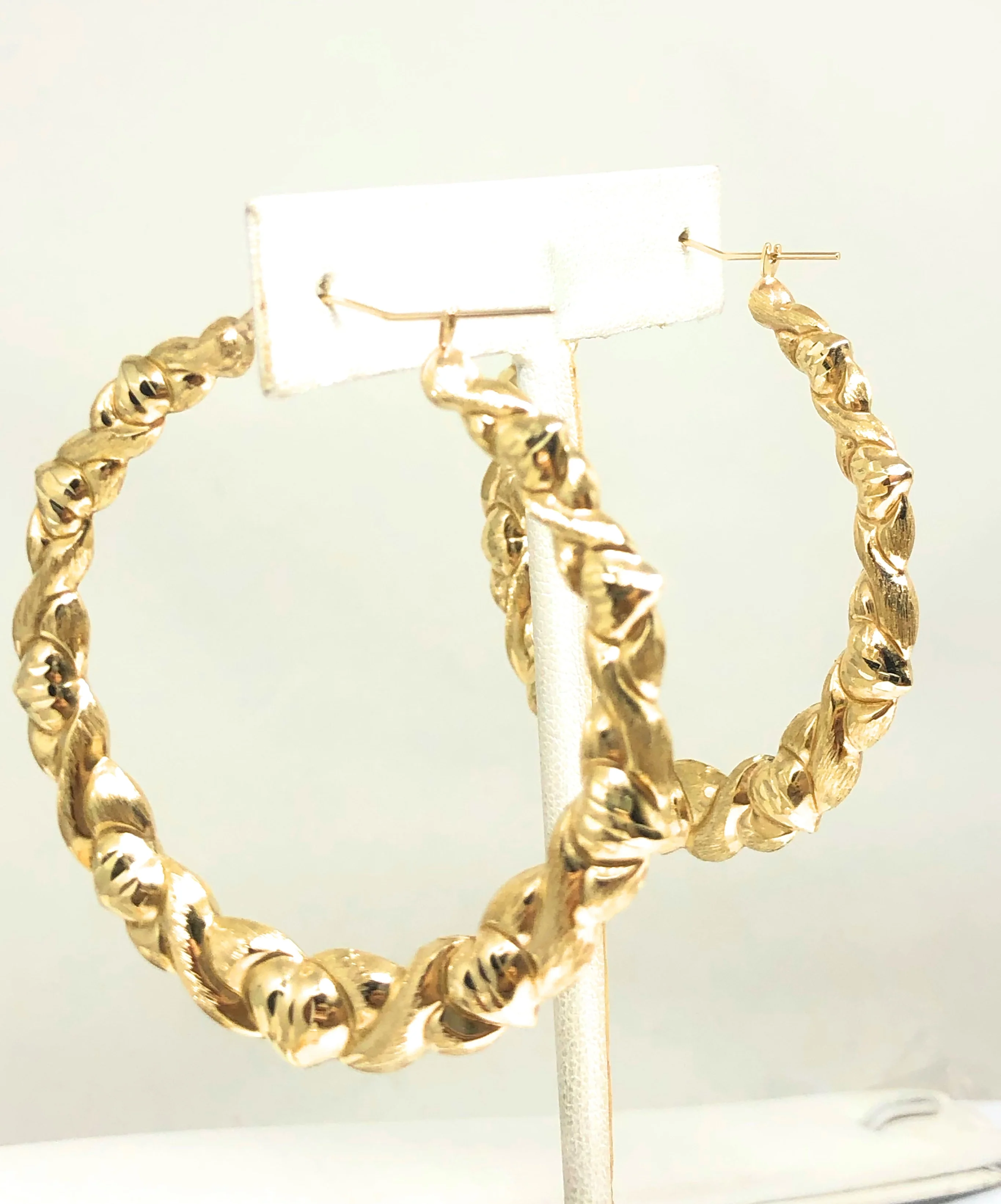 10k Solid Gold Yellow Twist Heart Hoop Earrings 1.5-2.5 INCH Arracadas - Image 7