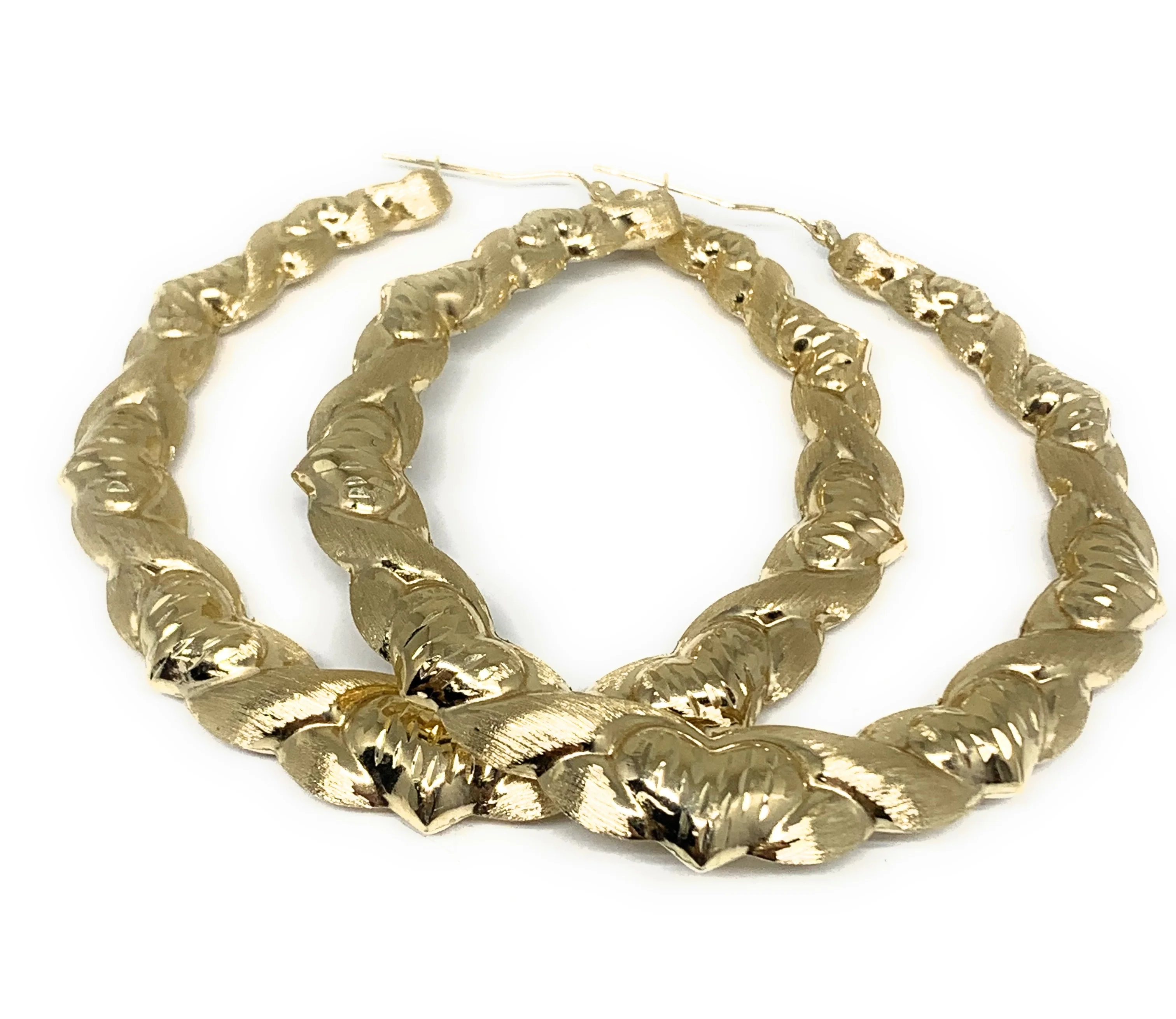 10k Solid Gold Yellow Twist Heart Hoop Earrings 3 INCH Arracadas - Image 3