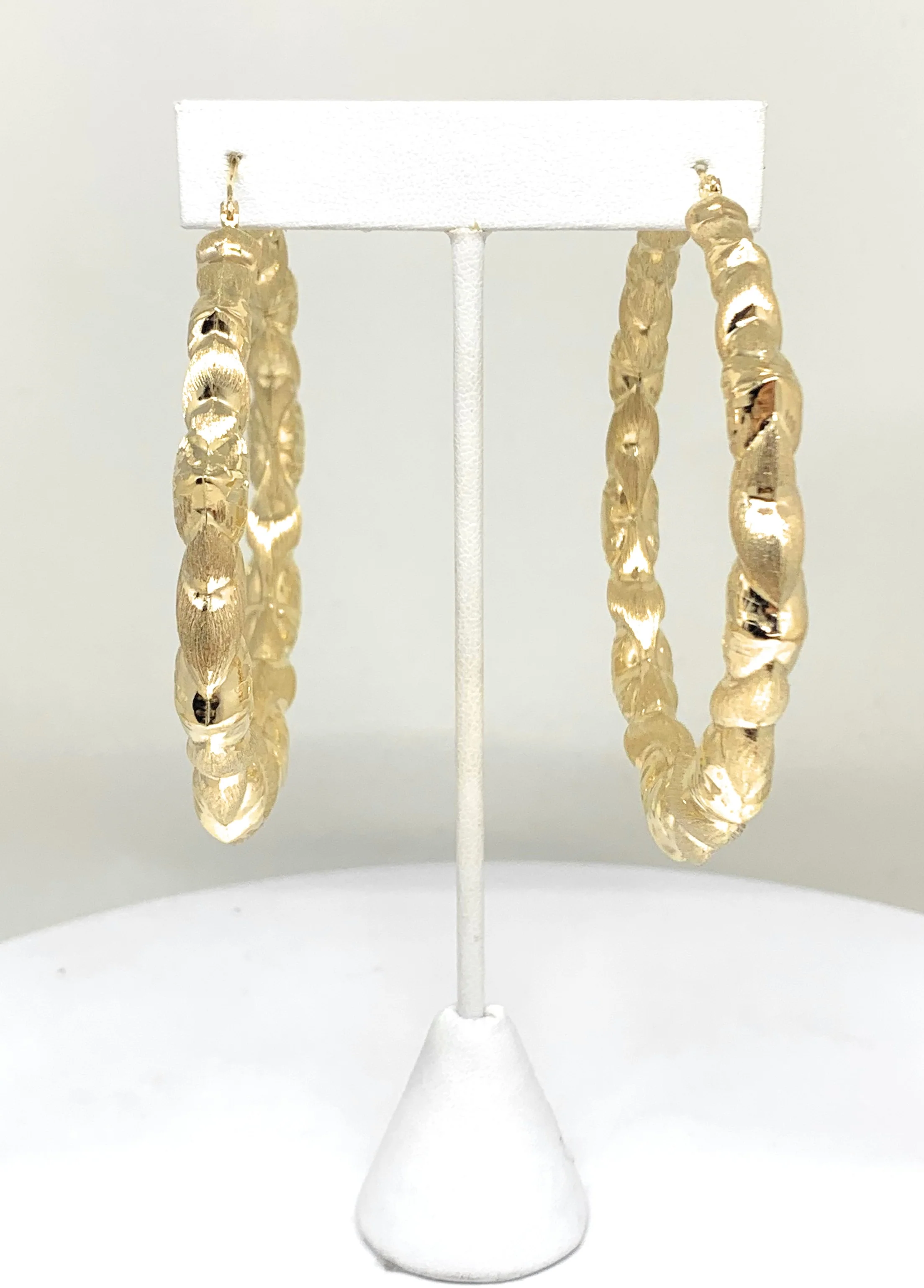 10k Solid Gold Yellow Twist Heart Hoop Earrings 3 INCH Arracadas - Image 4