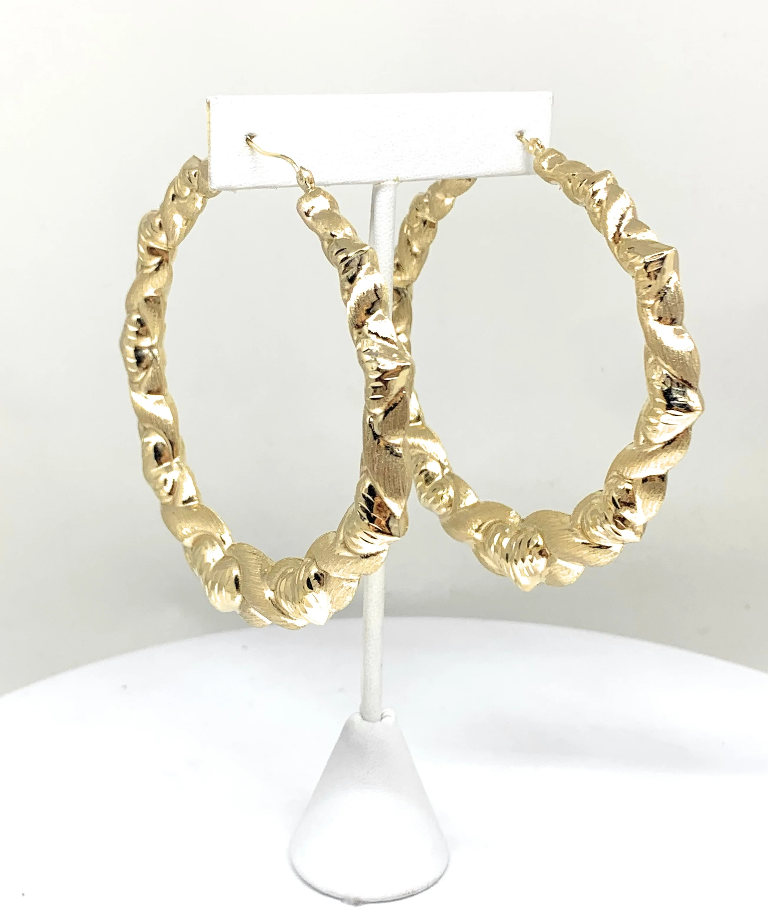 10k Solid Gold Yellow Twist Heart Hoop Earrings 3 INCH Arracadas - Image 5