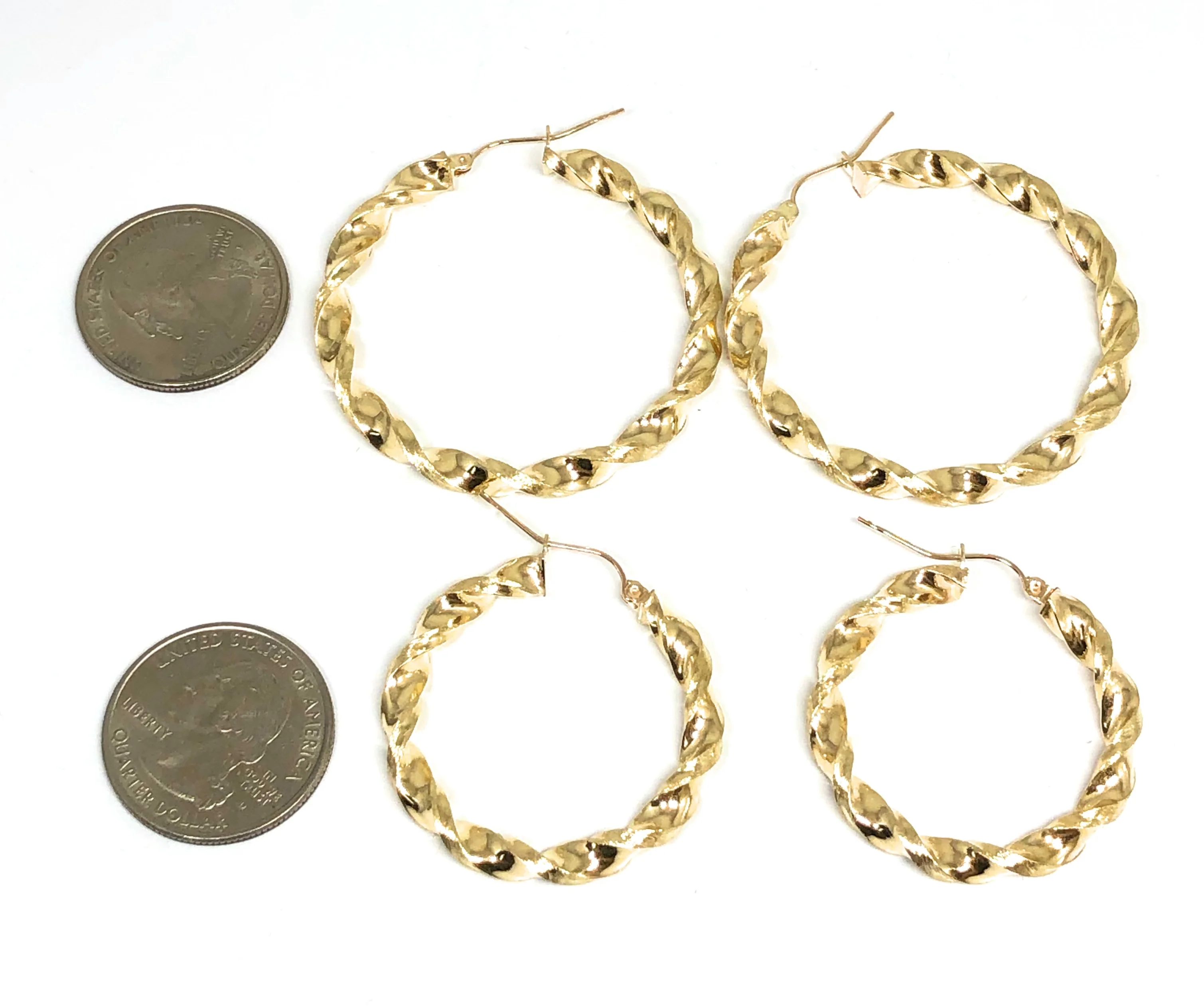 10k Solid Gold Yellow Twist Hoop Earrings 1-1.5 INCH Arracadas - Image 2