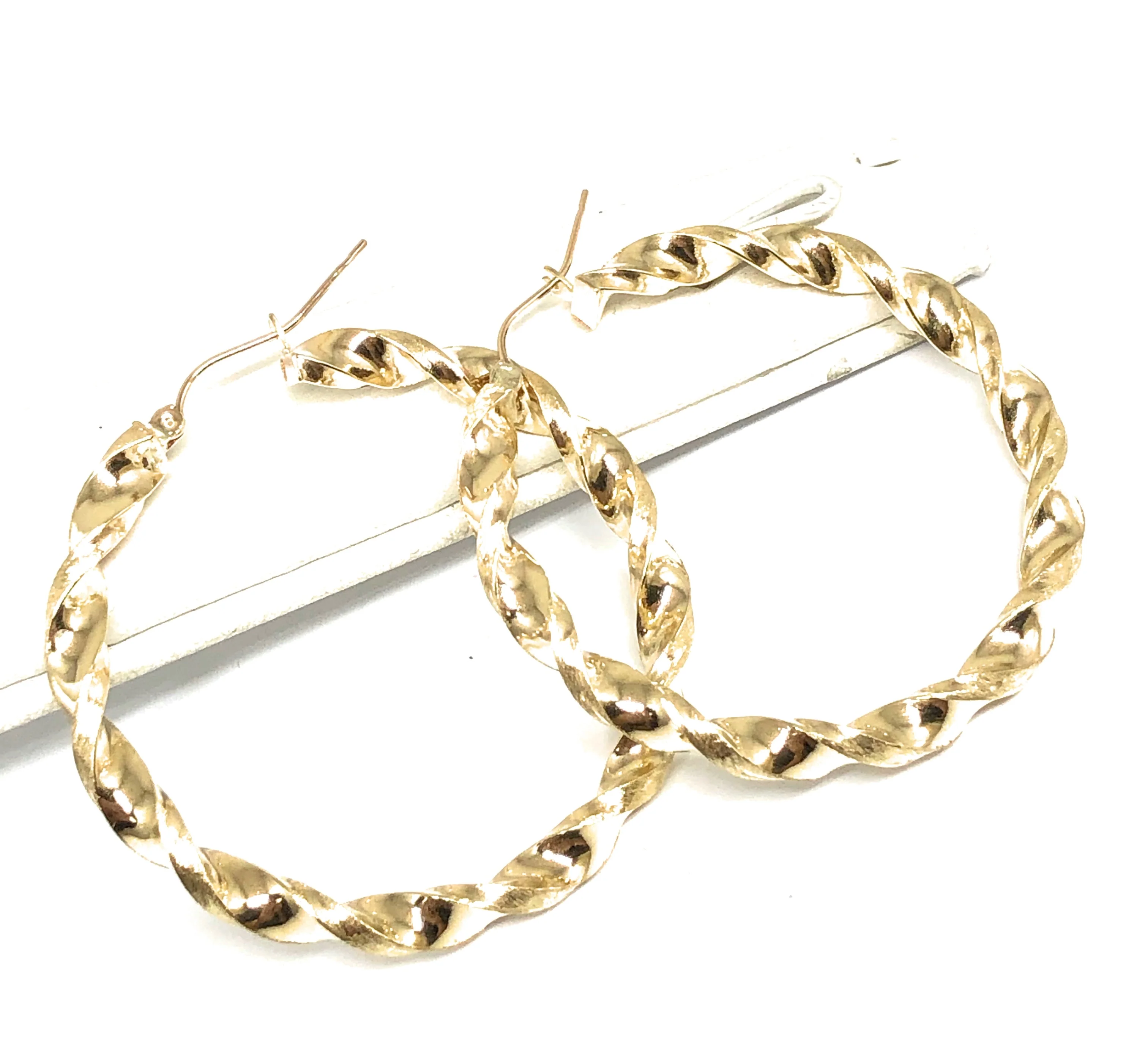 10k Solid Gold Yellow Twist Hoop Earrings 1-1.5 INCH Arracadas - Image 3