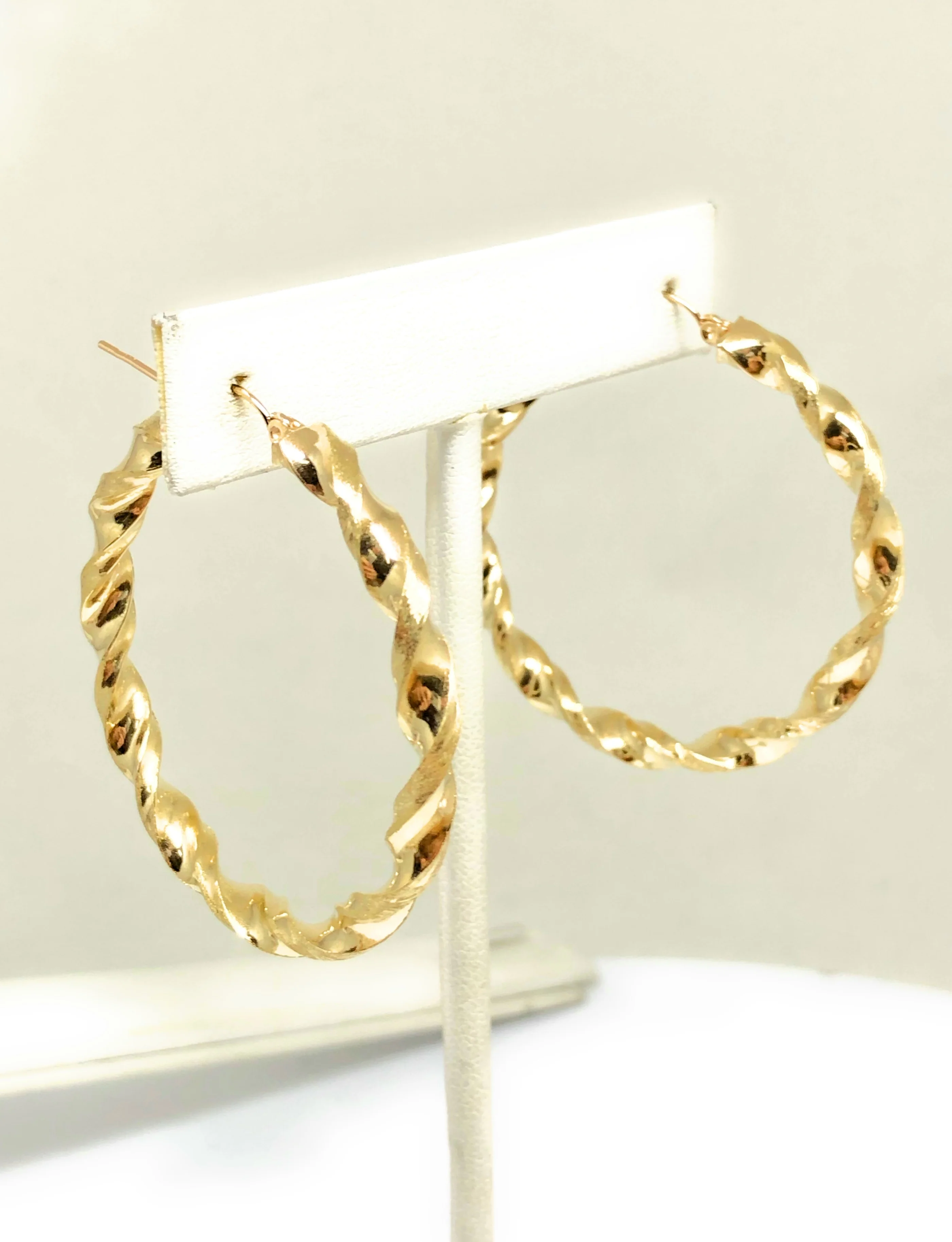 10k Solid Gold Yellow Twist Hoop Earrings 1-1.5 INCH Arracadas - Image 5