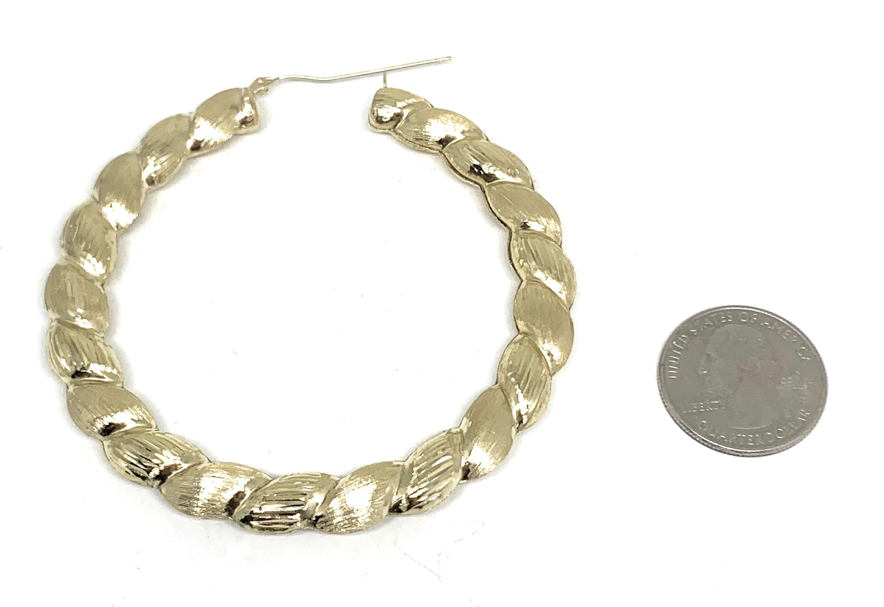 10k Solid Gold Yellow Twist Hoop Earrings 2-3 INCH Arracadas - Image 2