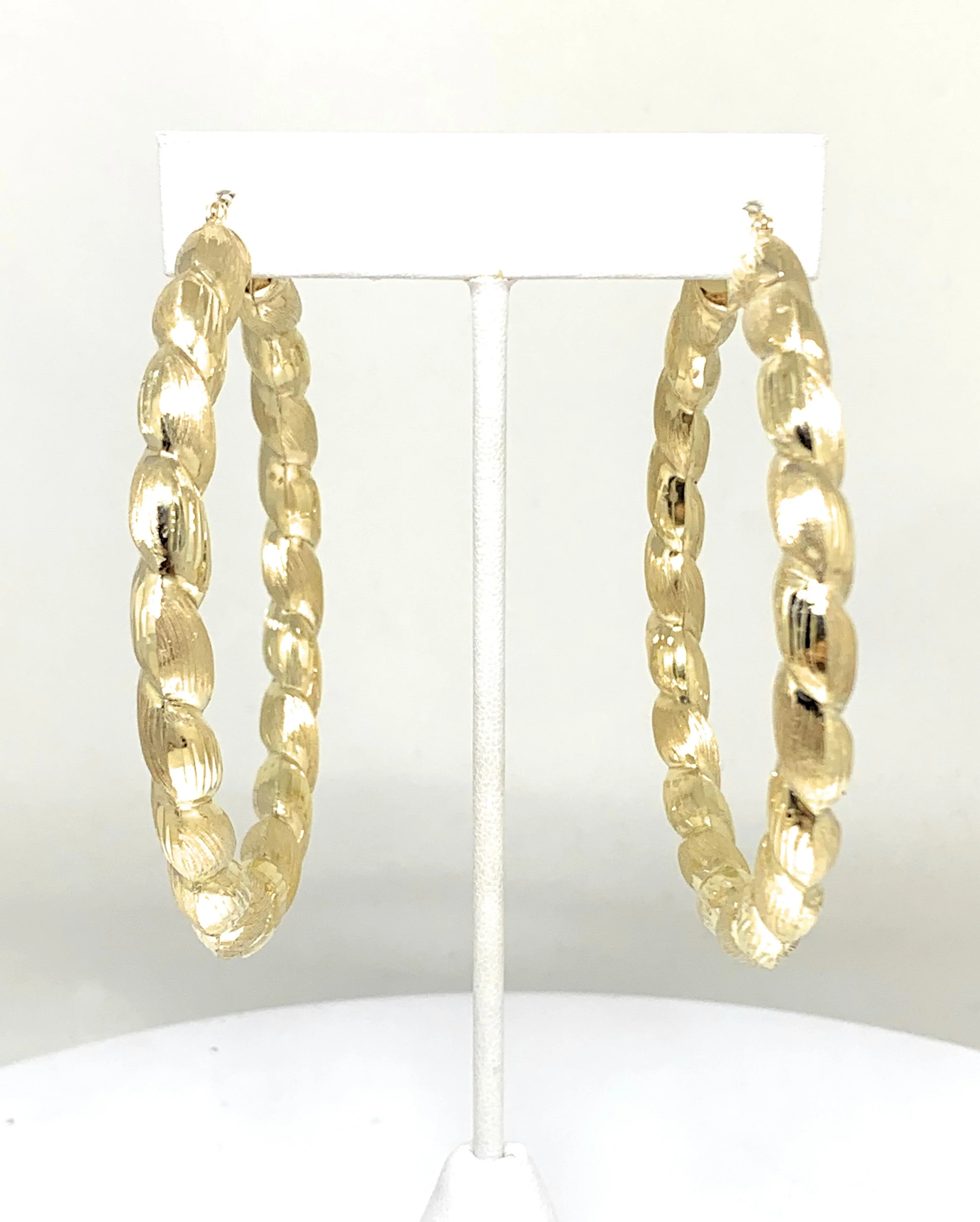 10k Solid Gold Yellow Twist Hoop Earrings 2-3 INCH Arracadas - Image 3