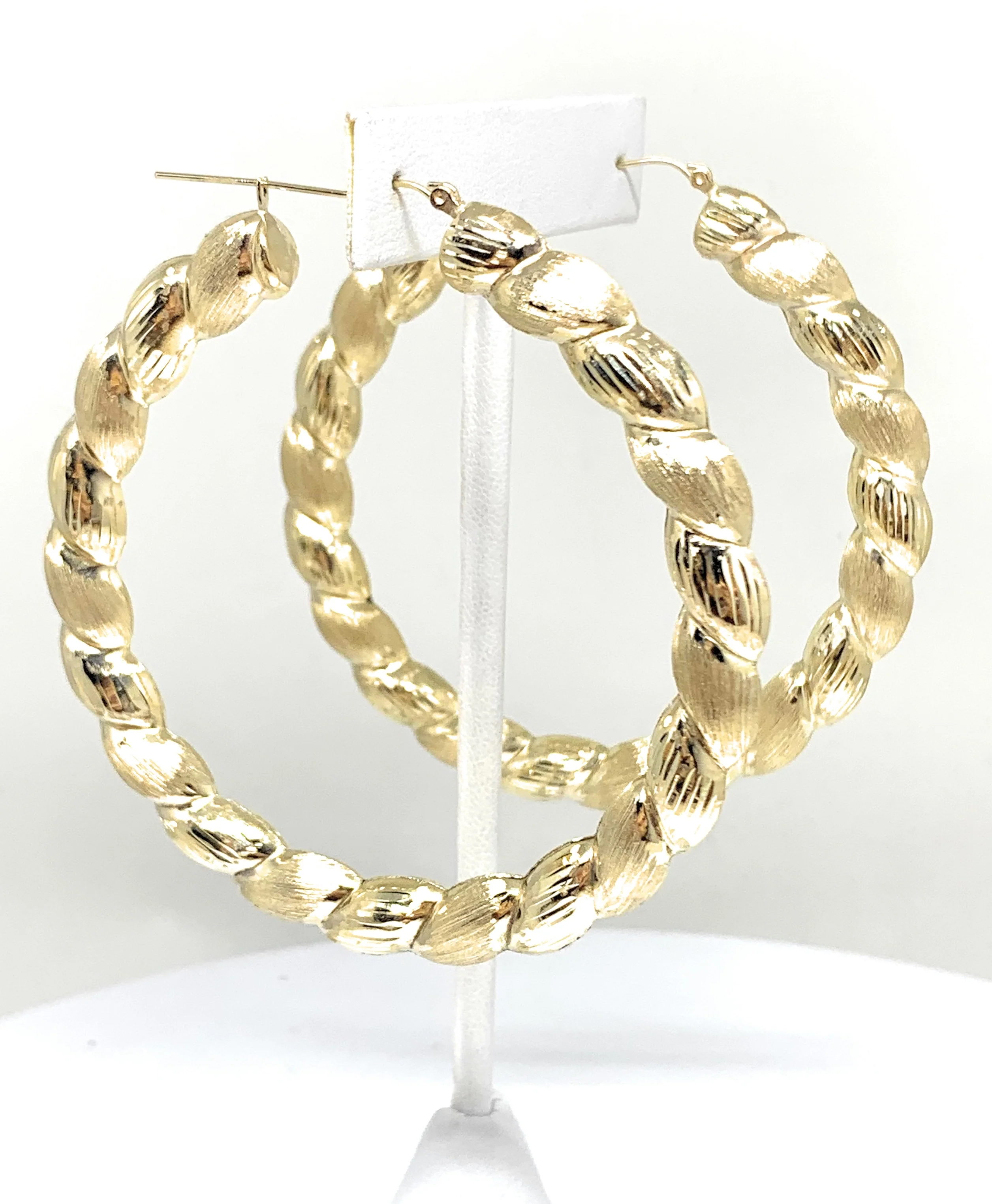 10k Solid Gold Yellow Twist Hoop Earrings 2-3 INCH Arracadas - Image 4